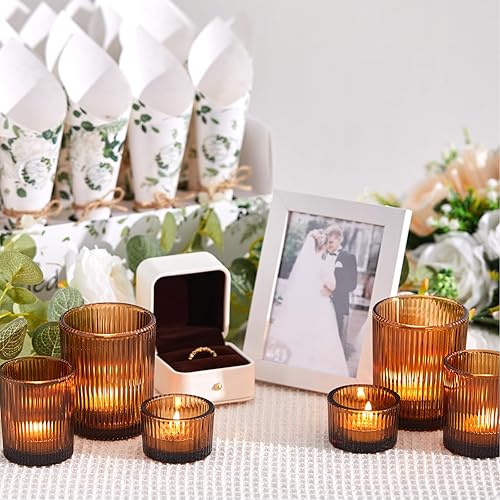 Miniatura 2 de Mumufy 48 portavelas votivas surtidas de vidrio acanalado, portavelas a granel para centro de mesa, baby shower, hogar y decoración de fiesta
