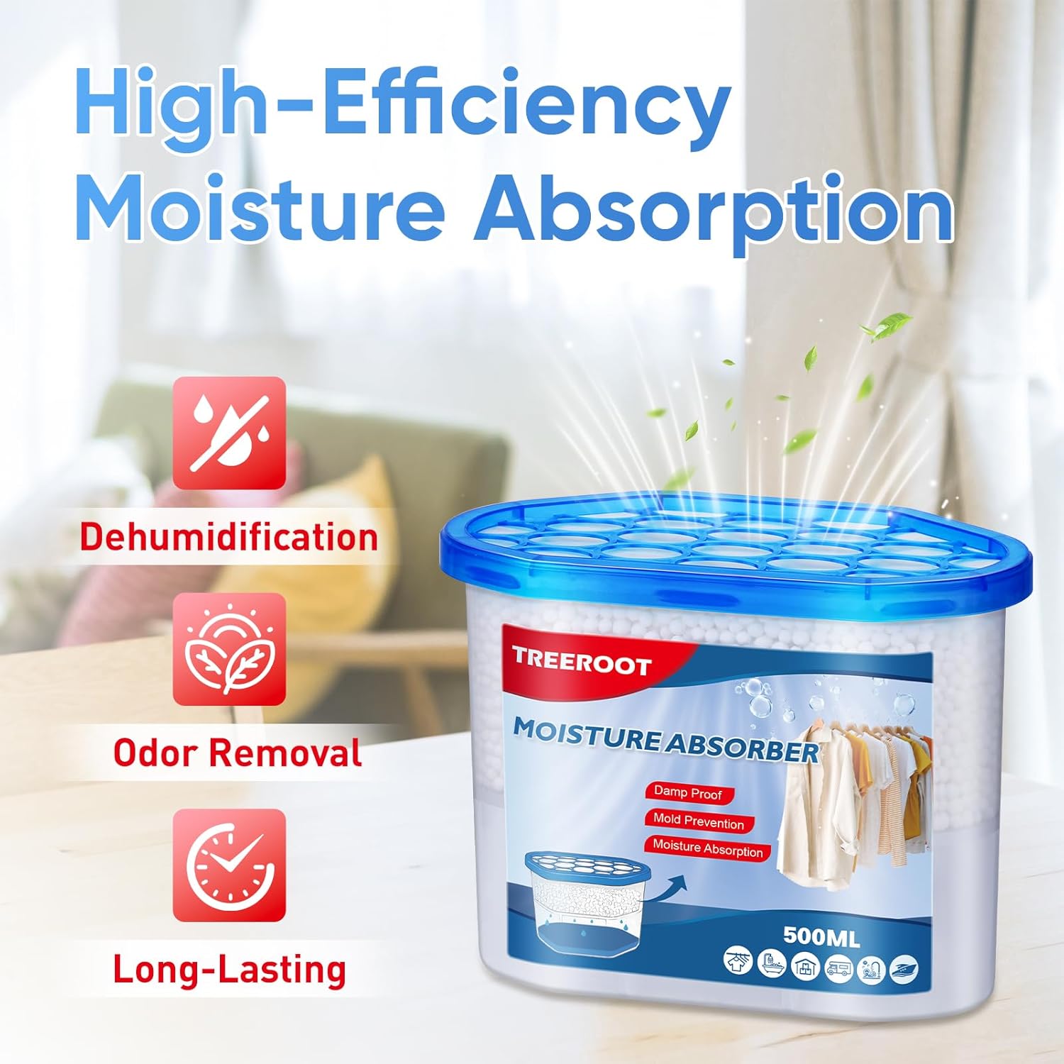 12 Pack Moisture Absorbers, 16 OZ Humidity Absorber Bucket, Moisture Absorbers for Closet, Dehumidifier Bucket for Wardrobes, Kitchens and Bathrooms, Fragrance Free Humidity Absorber