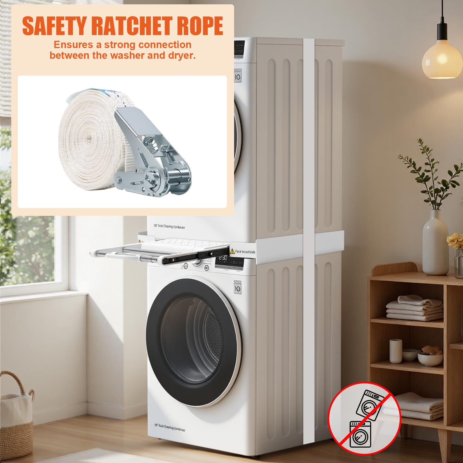 MISTRO Zwischenbaurahmen Trockner Waschmaschine 42-73cm Universal Verbindungsrahmen für Waschmaschine und Trockner Übereinander Einstellbar Stapelset mit Ausziehbarer Ablage & Handtuchstange