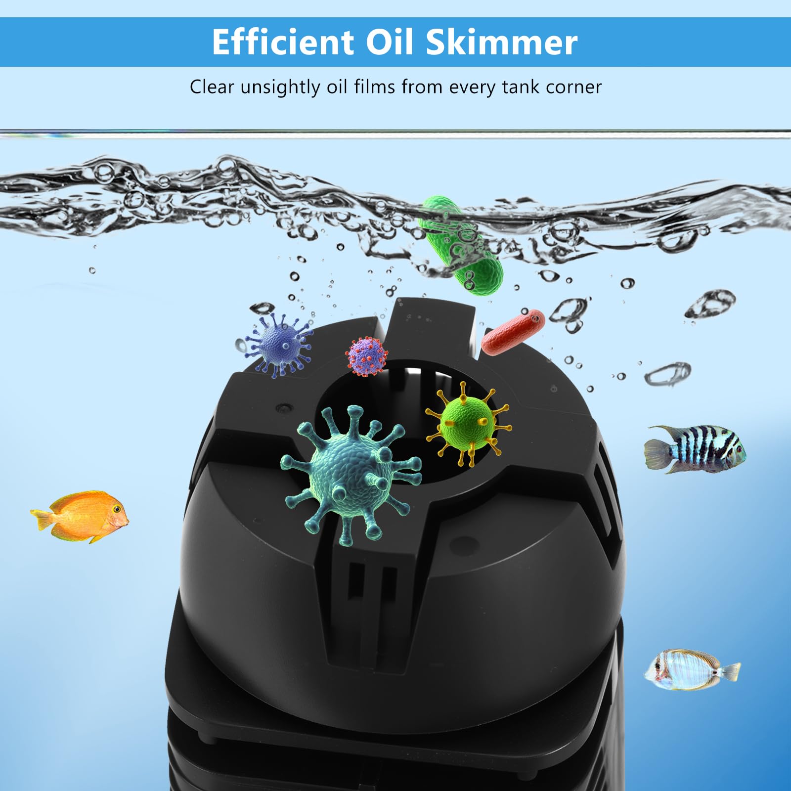 300 L/H 3 W Aquarium Skimmer para acuarios, peceras de superficie, filtro de acuario con esponja orgánica y ventosas, skimmer superficial, eliminador de película de aceite, adecuado para agua — view 5