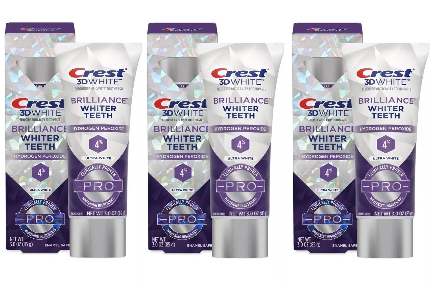 Crest 3D White Brilliance Whiter Teeth Pro Ultra White Toothpaste, 3oz (Pack of 3)