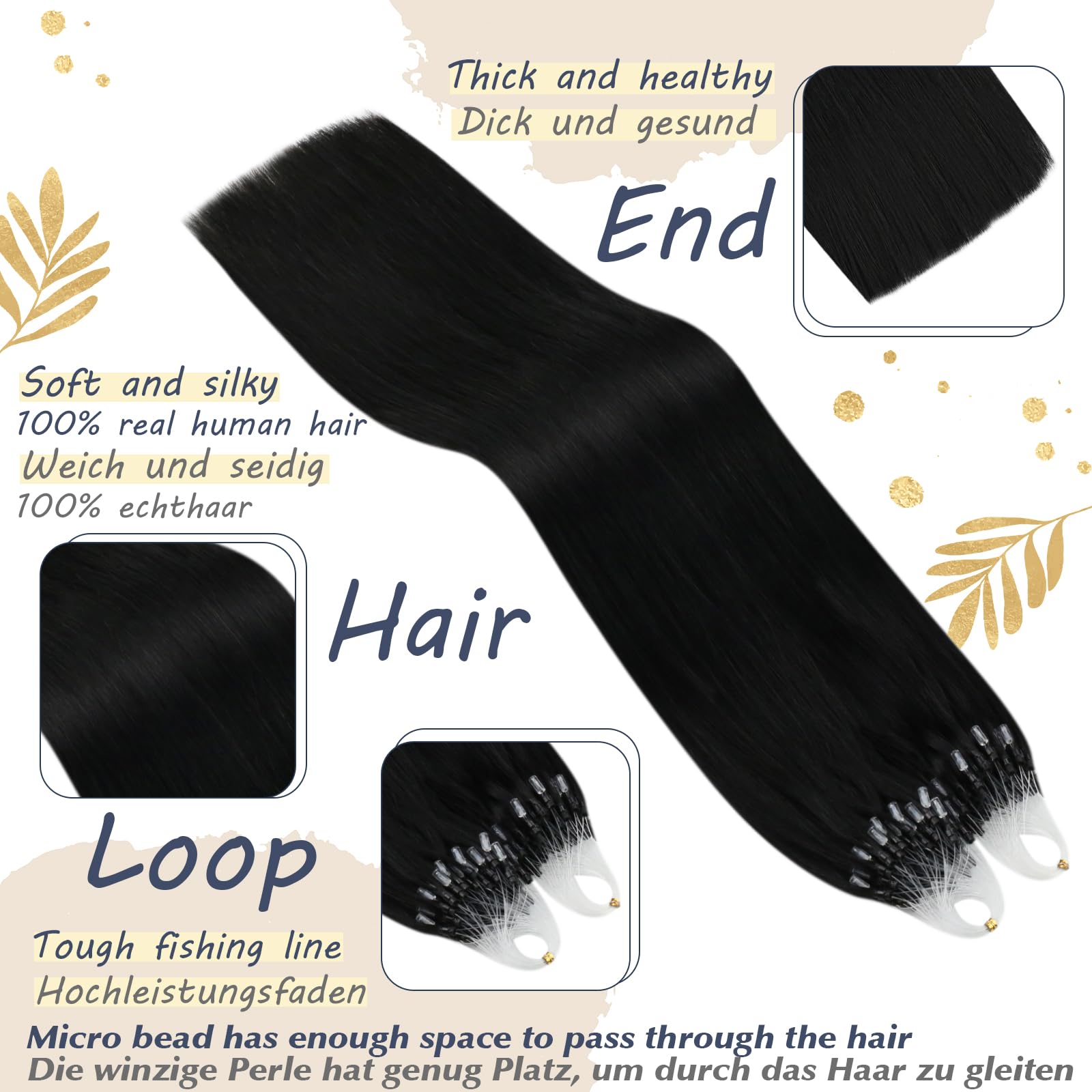 Ugeat Brown Micro Beads Hair Extensions Real Human Hair 14 Inch Straight Dark Brown Micro Loop Hair Extensions Human Hair Microring 50G/50S for Women #2 - Image 2
