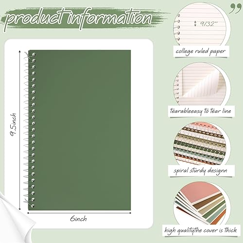 Miniatura 2 de Teling 12 cuadernos en espiral pequeños de 2 materias con rayas universitarias de 9-12 x 6 pulgadas, 100 hojas de colores surtidos, línea fácil de