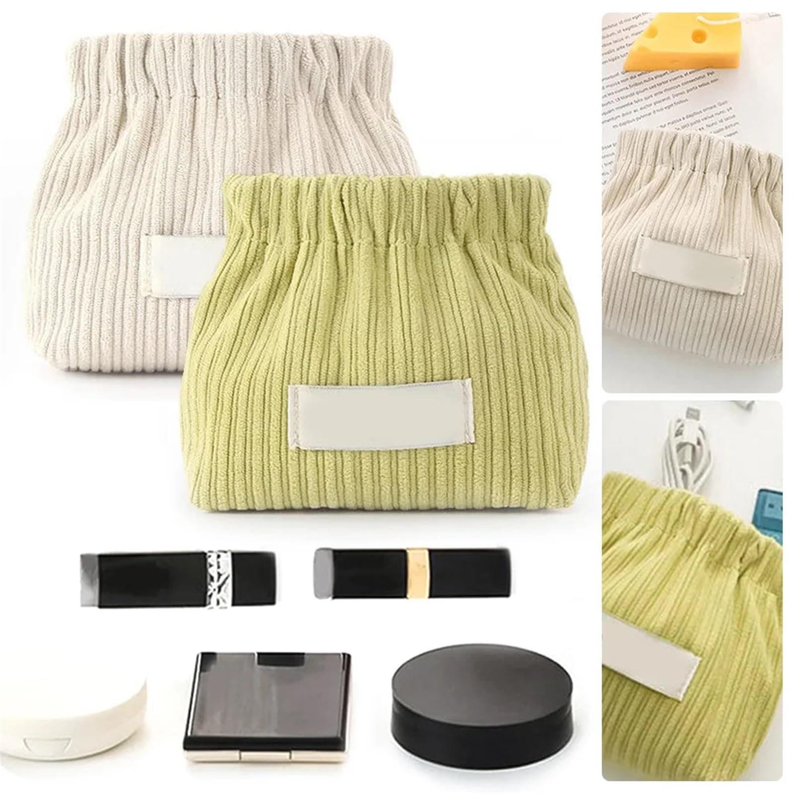 Corduroy Elastic Storage Bag 2 Stück elastische Haargummi-Organizer, Cord-Aufbewahrungstasche, Haar-Accessoire, Schmuck-Aufbewahrungs-Organizer for Frauen und Mädchen
