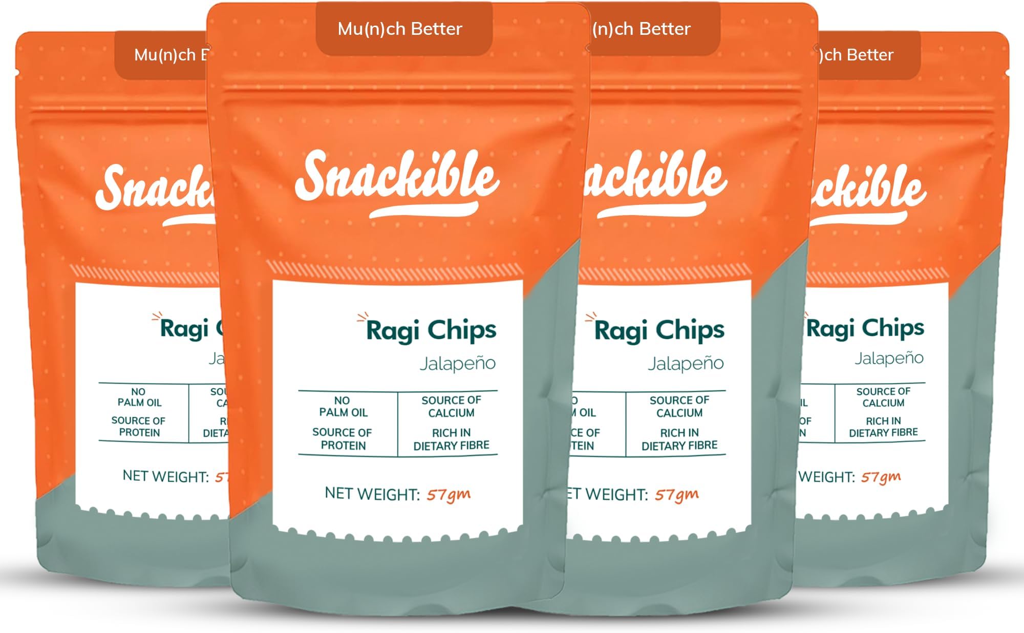 Snackible Jalapeno Ragi Chips - 57gm (Pack of 4)