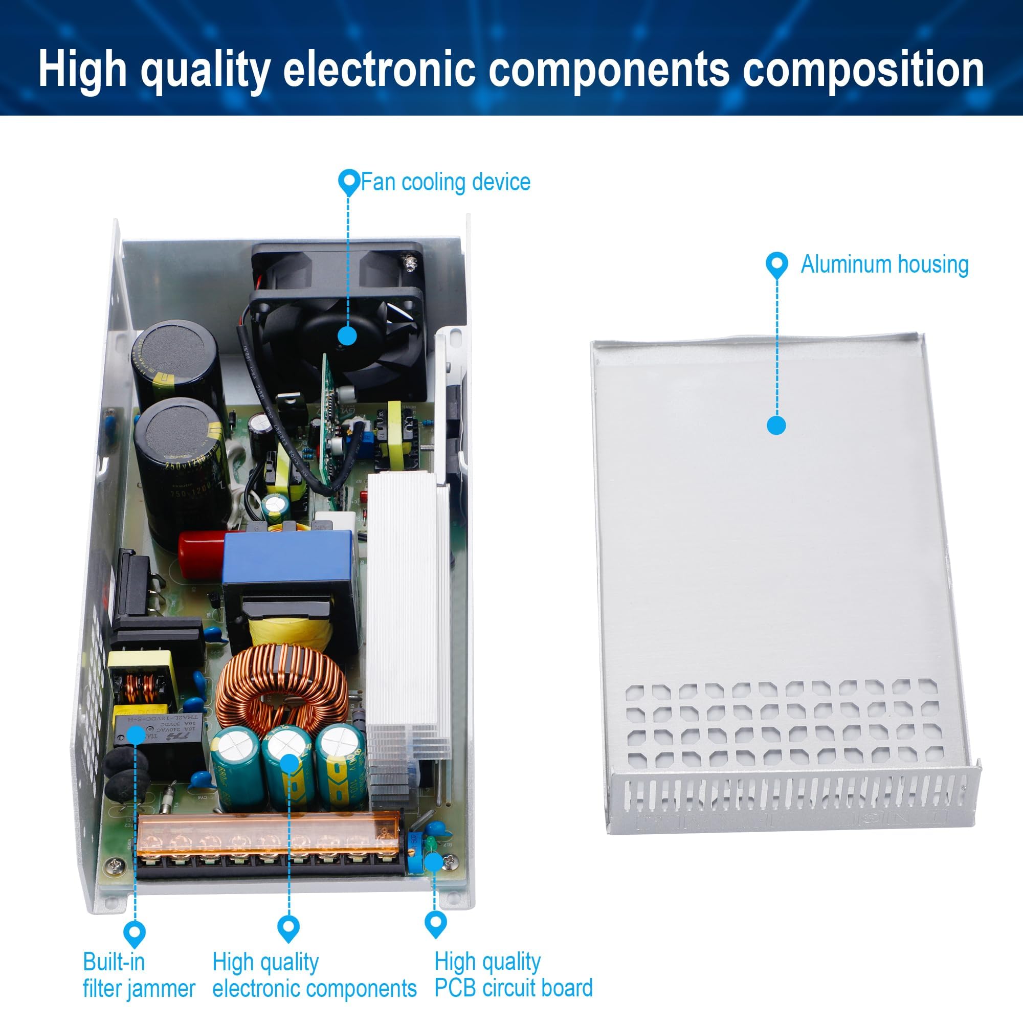 Transformateur DC 48 V 25 A 1200 W - Bloc d'alimentation AC 110 V/220 V (PSU SMPS) - 48 V - Adaptateur industriel - Barre lumineuse LED - Moteur semi-conducteur, pompe, treuil, amplificateur
