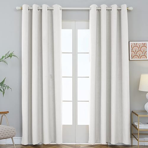 FY FIBER HOUSE Blackout Curtains for Bedroom,Soft Luxury Velvet Vintage Drape for Dining Room,Office,2 Panels(W52 x L84 Inches,White)