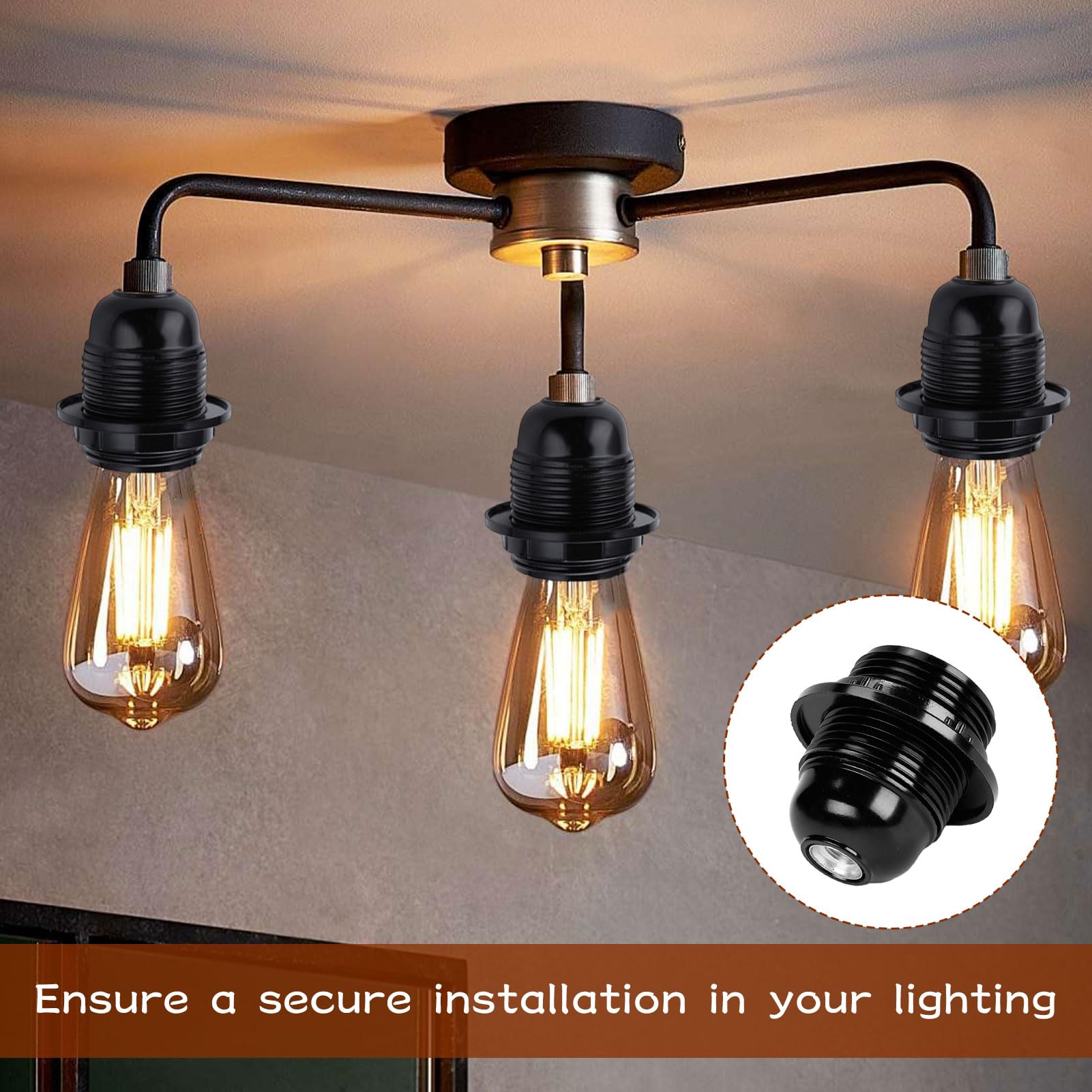 Grosion E27 Lamp Holder,Light Bulb Pendant Socket,Edison Screw ES E27 Light Fitting Bulb Holder,Table Lamp Fittings with Shade Lampshade,for Table Ceiling Pendant Light - Image 4