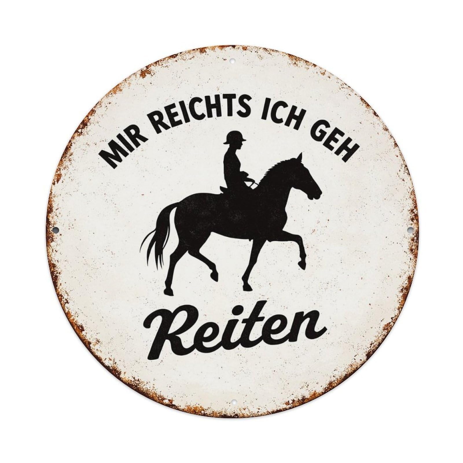 Horse Rider Silhouette German Text Design Vintage Metal Tin Sign Retro Wall Decor for Home Bar Garage Cafe, Indoor & Outdoor Decorative，circle Metal Poster, 8x8 Inch