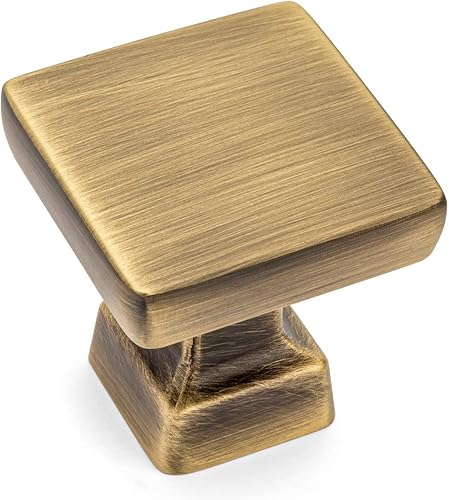 Cosmas® 1480BAB - Perilla cuadrada contemporánea de latón cepillado para gabinete, 25 unidades, cuadrado de 1 pulgada