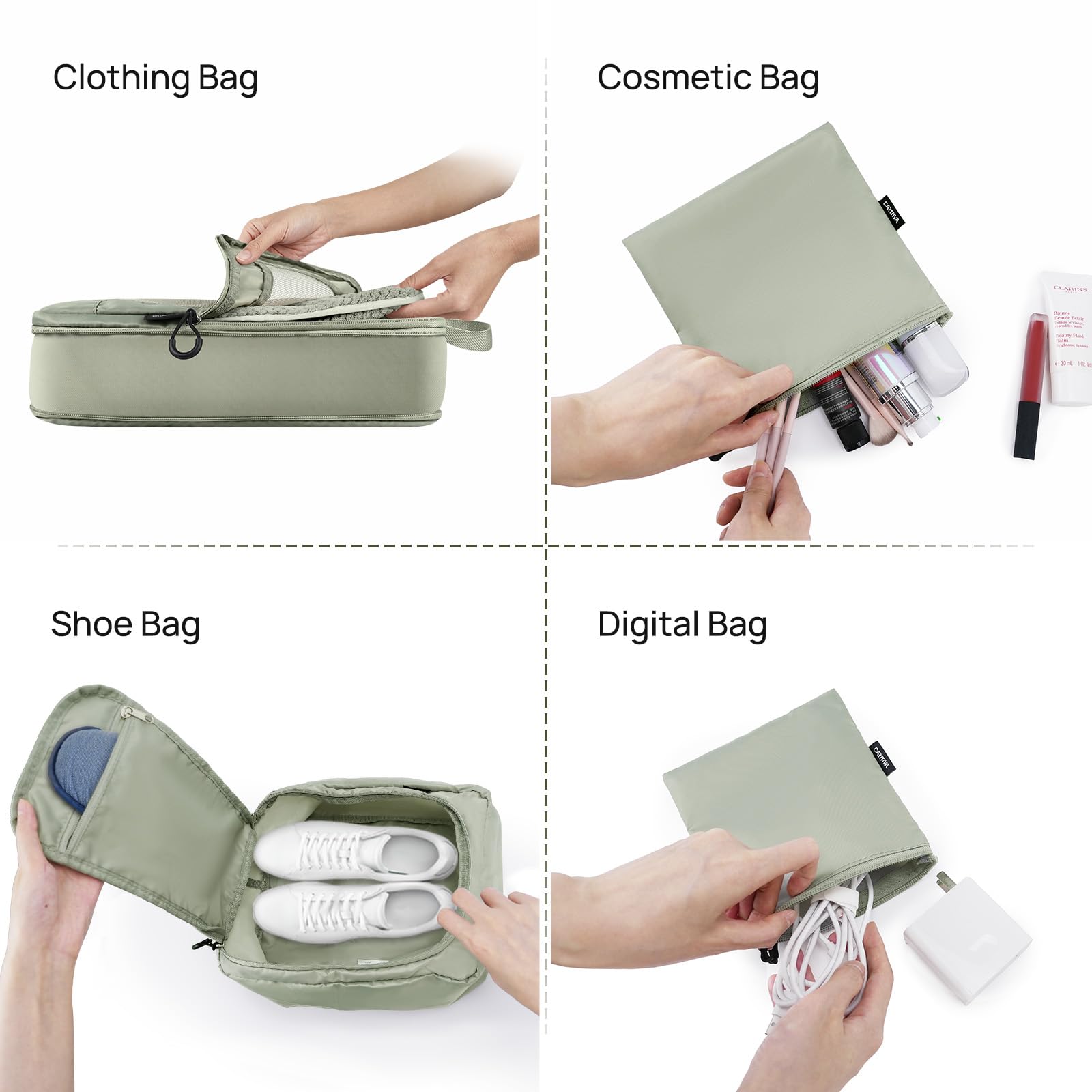 Set 6 Sacs De Compression Voyage - Gris Vert - Économise 50% D'espace - Organisation Valise