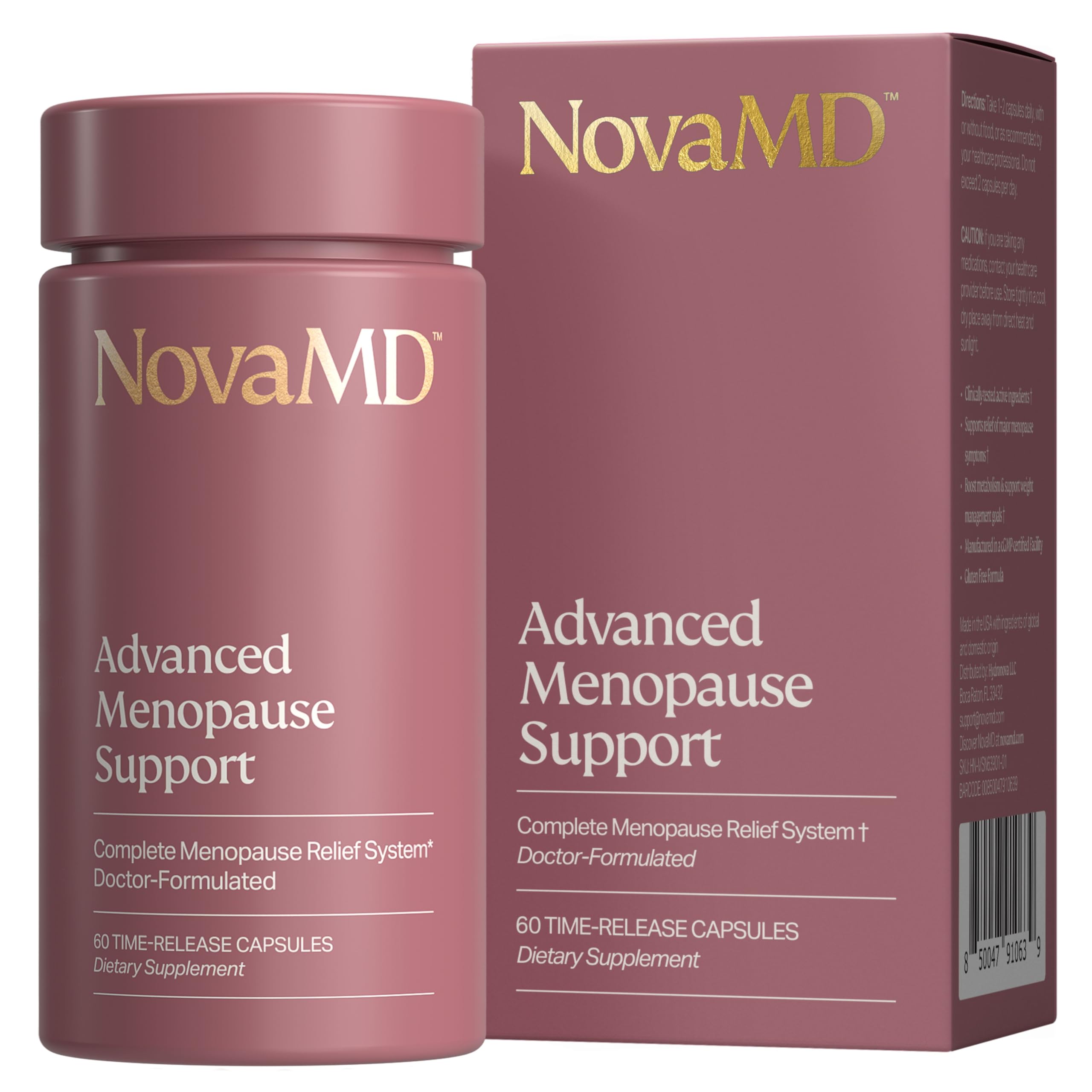 NOVAMD Clinically Proven Menopause Supplement for Weight Management, Hot Flashes, Night Sweats and Low Energy | Complete Multi-Symptom Menopause