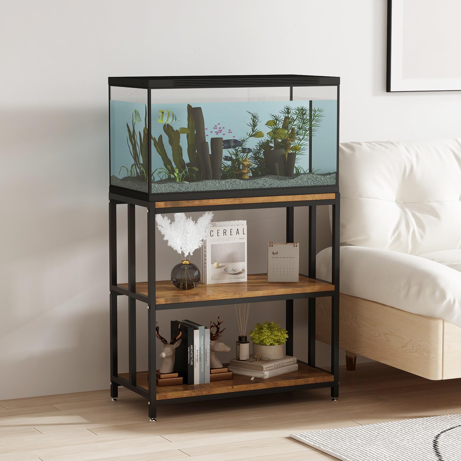 Mondazie 20 Gallon Tall Aquarium Stand - 2-Tier Metal Tank Stand With Storage Shelf, 32.2" High, Black