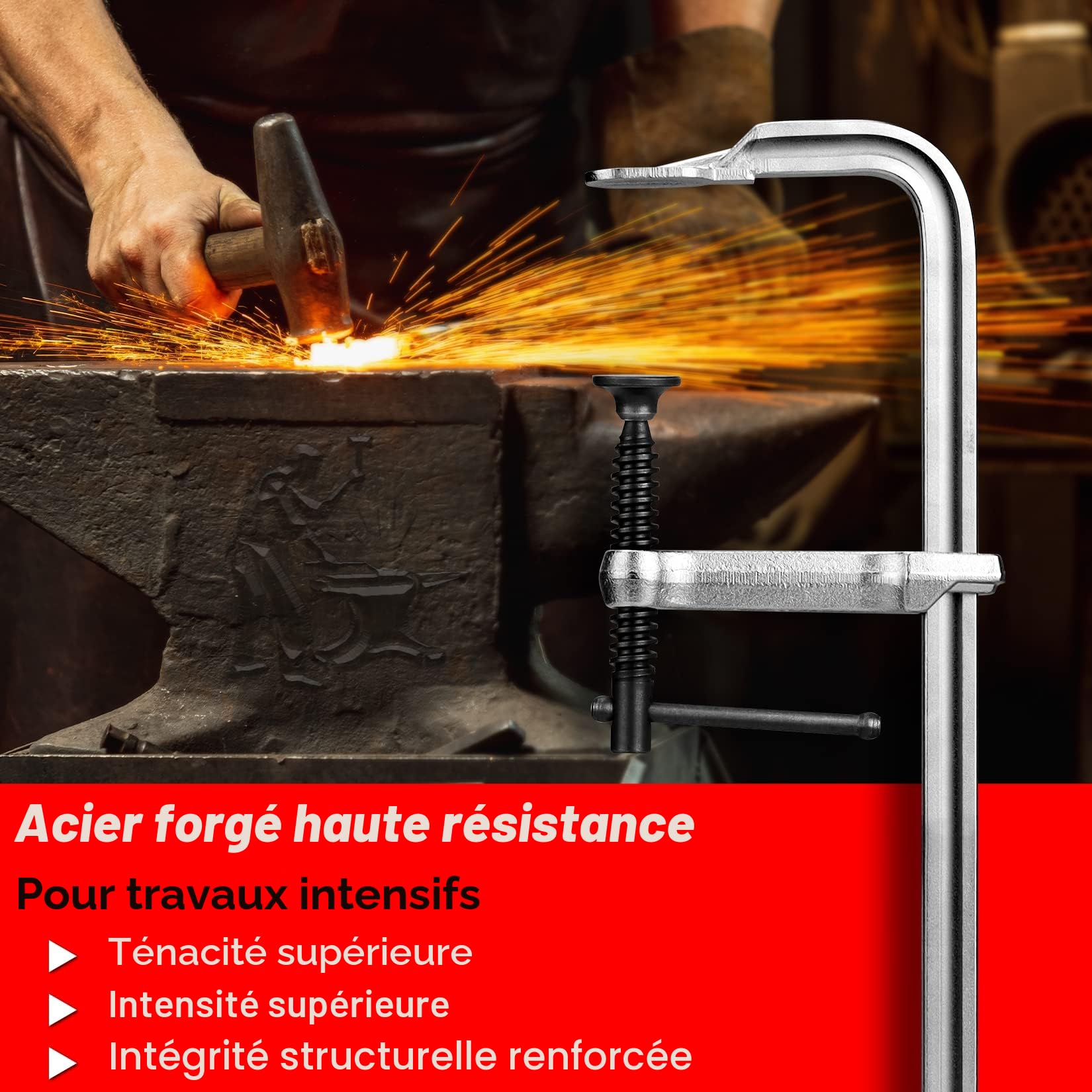 SHALL Ensemble de serrage à vis 4 pièces 300 mm 200 kg acier forgé