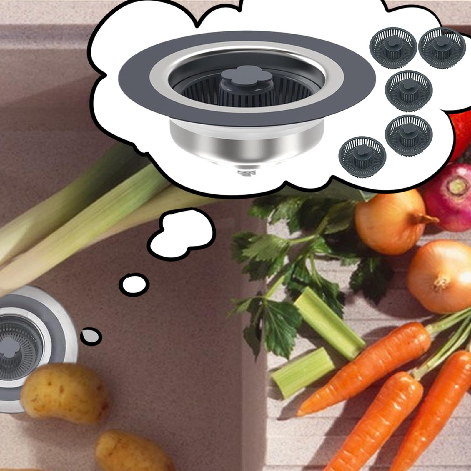 Colador de drenaje y tapón de fregadero,Tapón de drenaje con colador de cesta | Tapón multifuncional para fregadero de cocina - Colador de drenaje de cocina de acero inoxidable, cesta de colador de fr