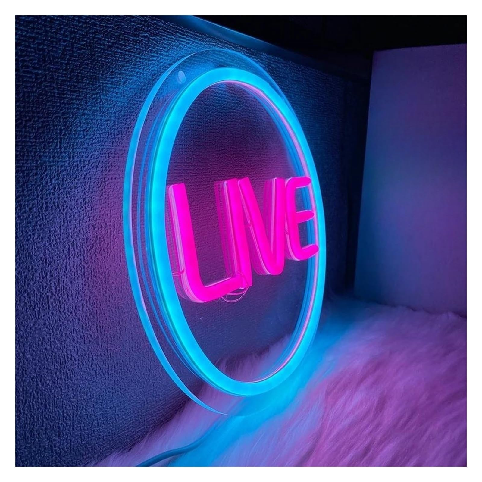 Insegna luminosa al neon Live for per neon Sign Blue Circle LED Light dimmerabile per alimentazione per USB 23,5 cm x