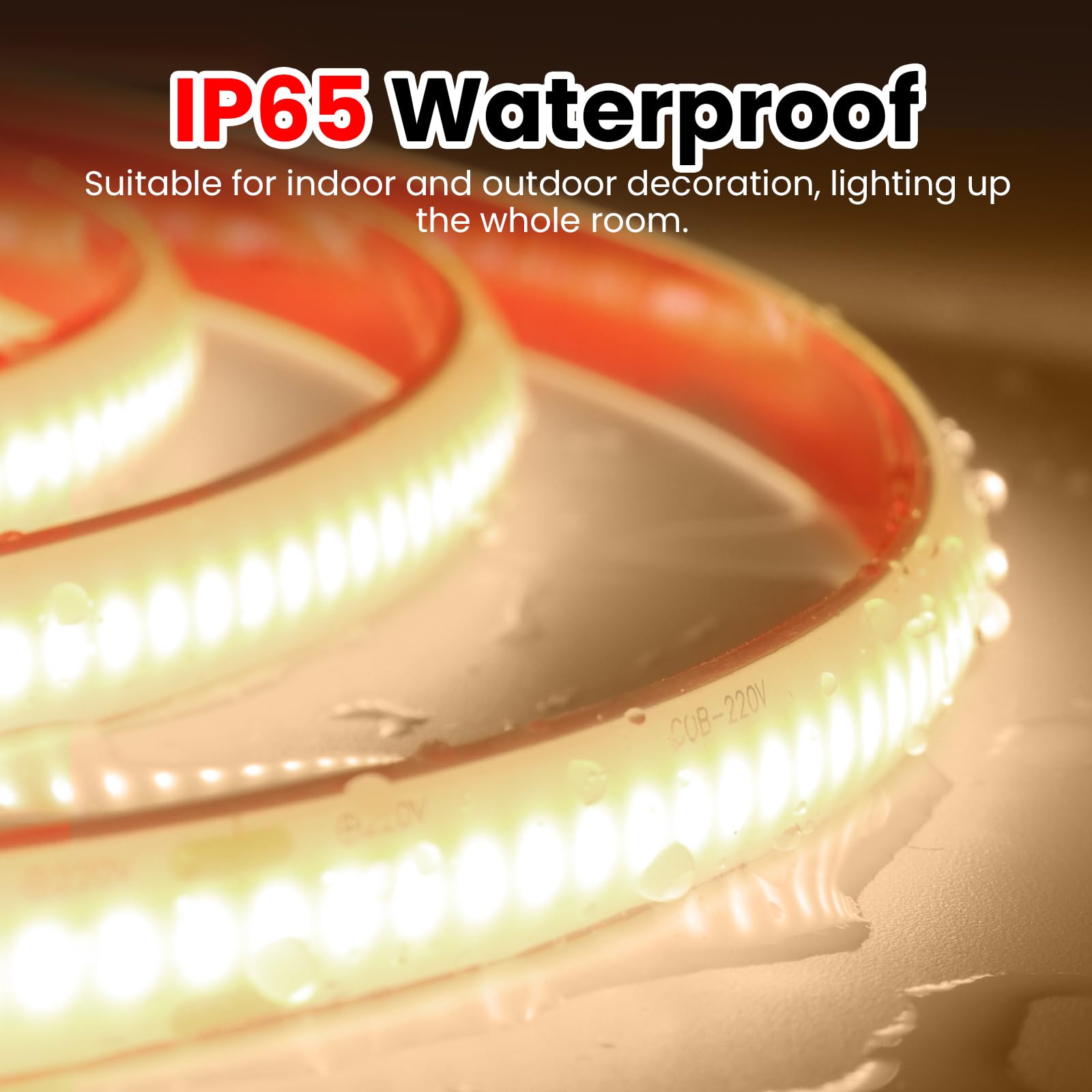 KISUFU Tira de LED COB 220V, Alto brillo Impermeable IP65, 288 LEDs/m Tira de LED COB, Cada Corte de 50cm LED Strip Light para Interior Exterior.