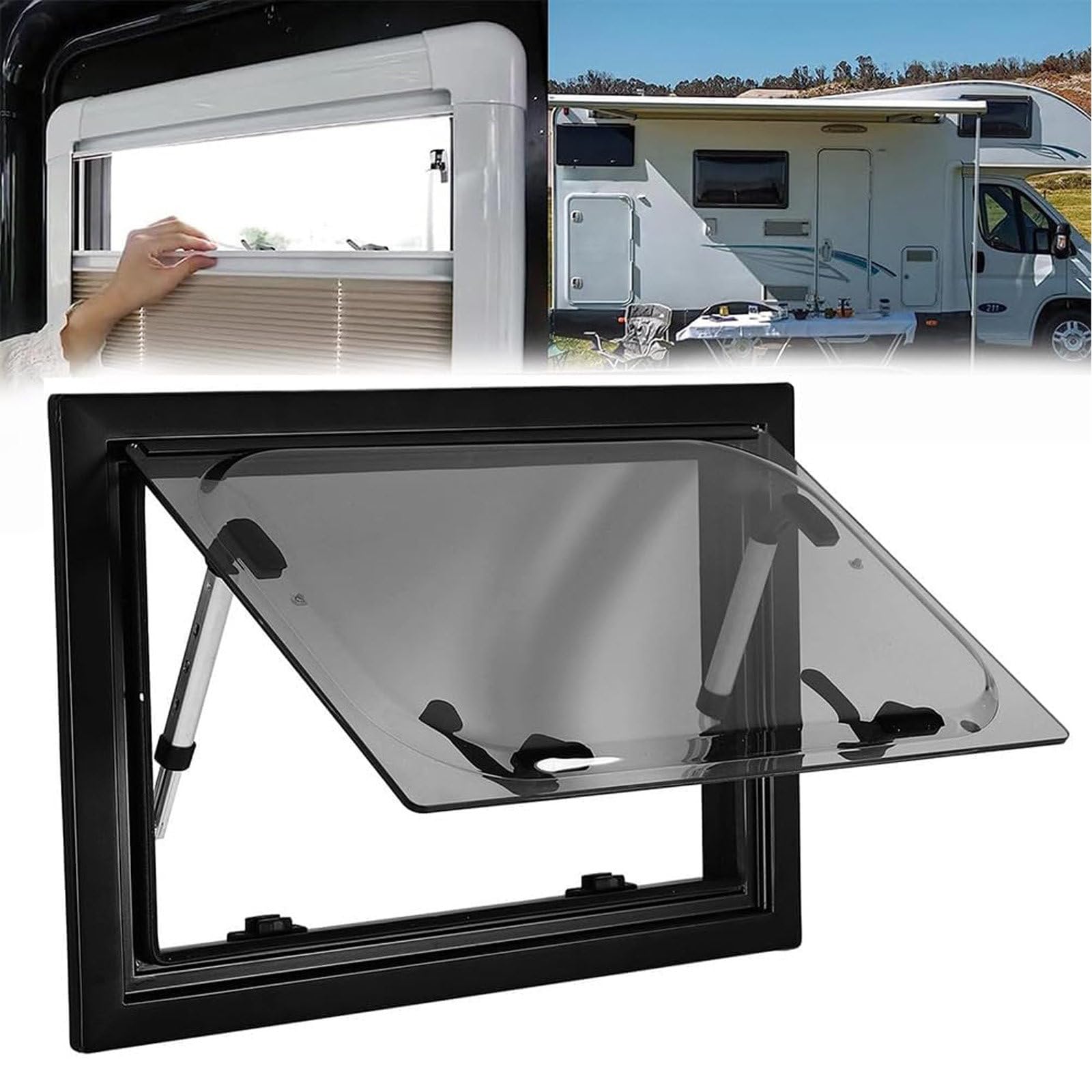 Ventana de Salida para Autocaravana, Ventana de Doble Capa con Parasol y mosquitera, Ventana abatible para Caravana, Furgoneta, Autocaravana, reemplazo de Ventana, 60 x 30 cm