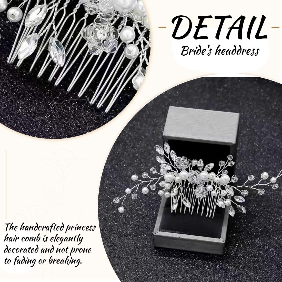 JEYORZY 1 Pezzi Pettinino argentato per capelli da sposa,Pettine per Capelli da Sposa Fermaglio,per Donne e Ragazze,con Fiori di Perle Cristallo Accessori,Capelli Sposa Pettine,Accessori Capelli Sposa