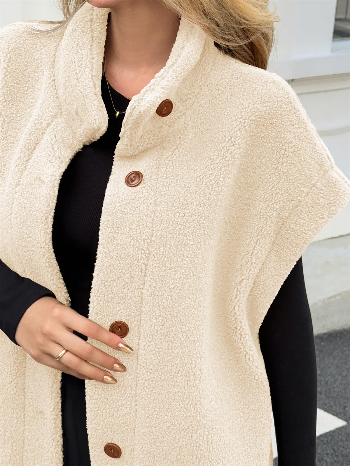 Tanakneo - Gilet oversize da donna, in pile, senza maniche, peloso, alla moda, casual, con bottoni