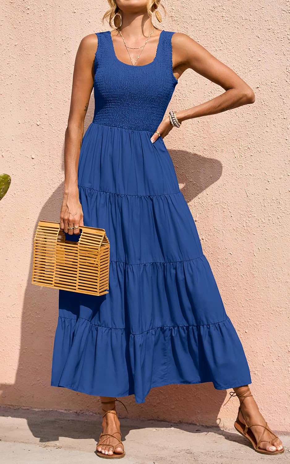 PRETTYGARDEN Women's 2026 Casual Loose Plain Maxi Sundress Smocked Tank Dress Sleeveless Spring Beach Tiered Long Dresses - Image 2