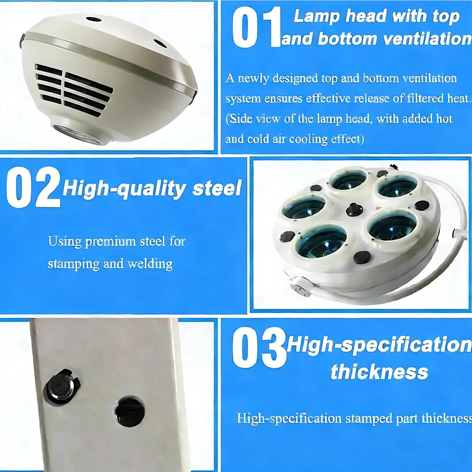 Lampa diagnostyczna LED bezcieniowa, obrotowa o 360 stopni, montowana na suficie, do oświetlenia bezcieniowego, ginekologii, leczenia ambulatoryjnego, chirurgii jamy ustnej, otolaryngologii