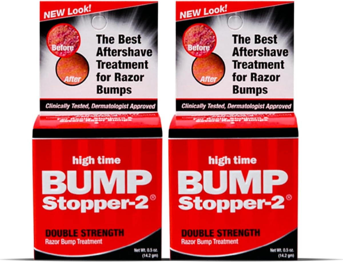 High Time Bump Stopper 2 | Ingrown Hair Treatment After Shave Cream | Razor Bump Treatment | Double Strength Formula | Post Shave Care | 0.5 oz (Pack of 2)