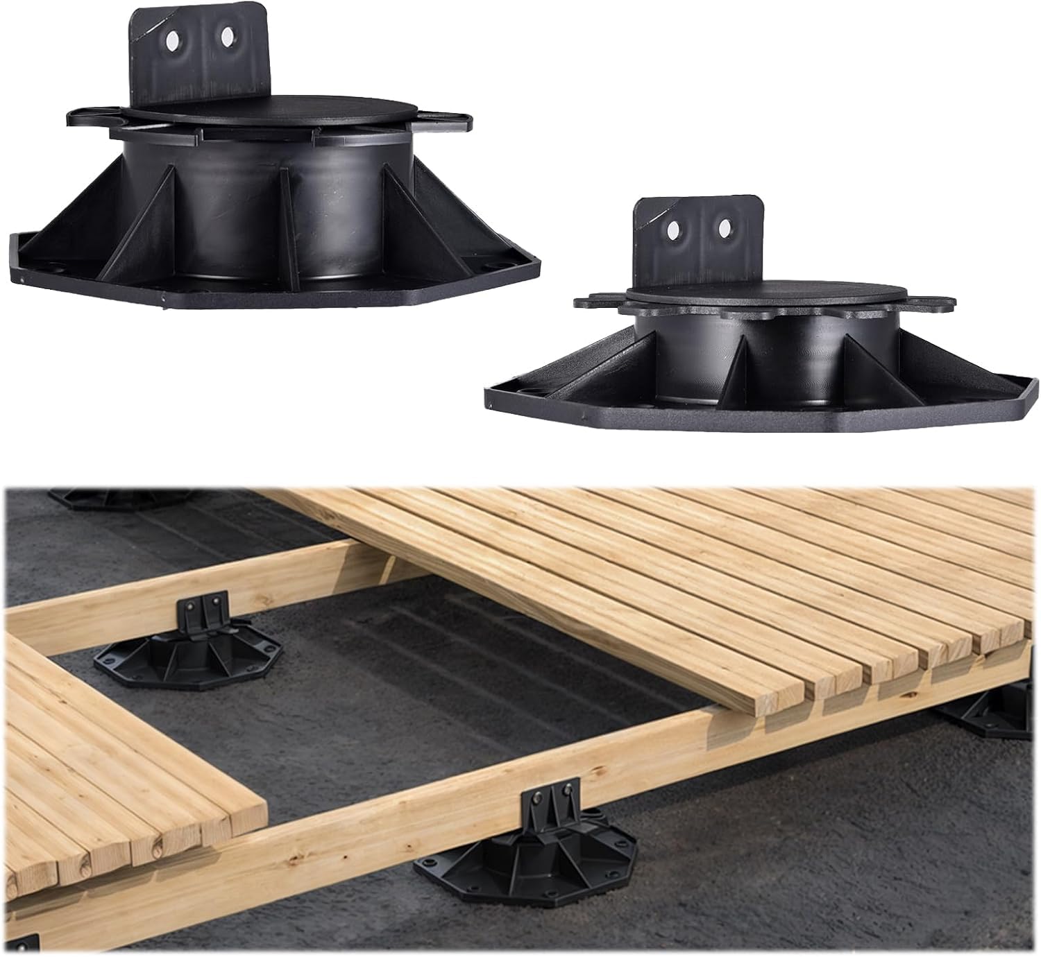 50 Pack Adjustable Decking Support Pedestal Riser,Foundation Base Support for Floating/Platform/Composite Decking,Heavy Duty Base for Deck Construction,Joist Risers (30mm-60mm)