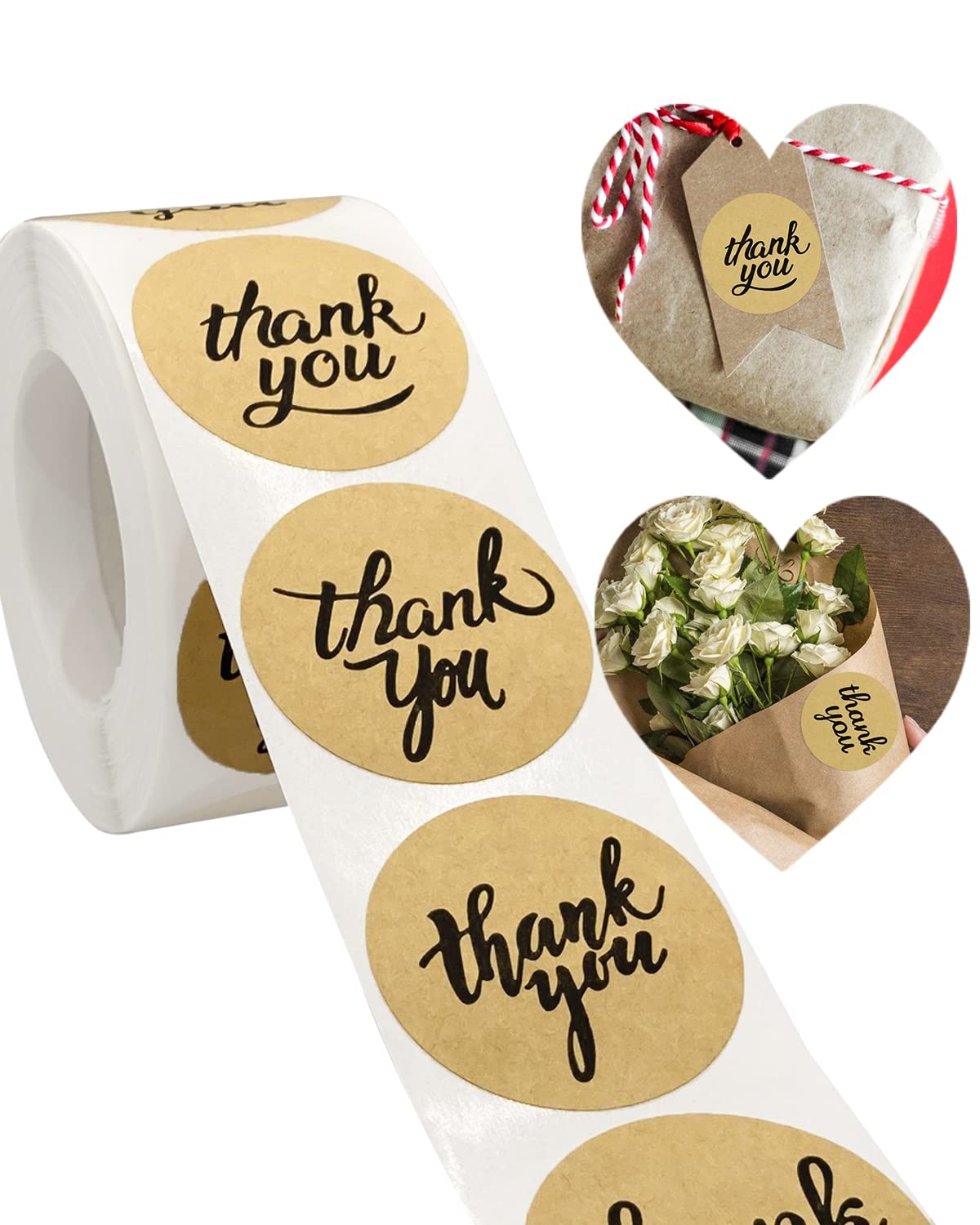 Snapklik.com : 1.5 Inch Thank You Stickers, 500 PCS Kraft Thank You ...