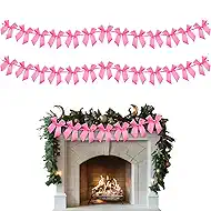 2 Pcs Hot Pink Bow Garland Banner Decorations,Bow Party Decor Garland Banner for Birthday Baby Showers Weddings Bridal Showers Engagements Christmas Valentine's Day Decorations (Hot Pink)