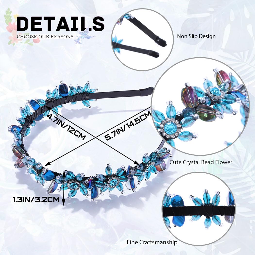 Formery Blue Rhinestone Headband Bling Crystal Hairband Party Prom Beaded Flower Headpiece Hair Accessories for Women - Image 4