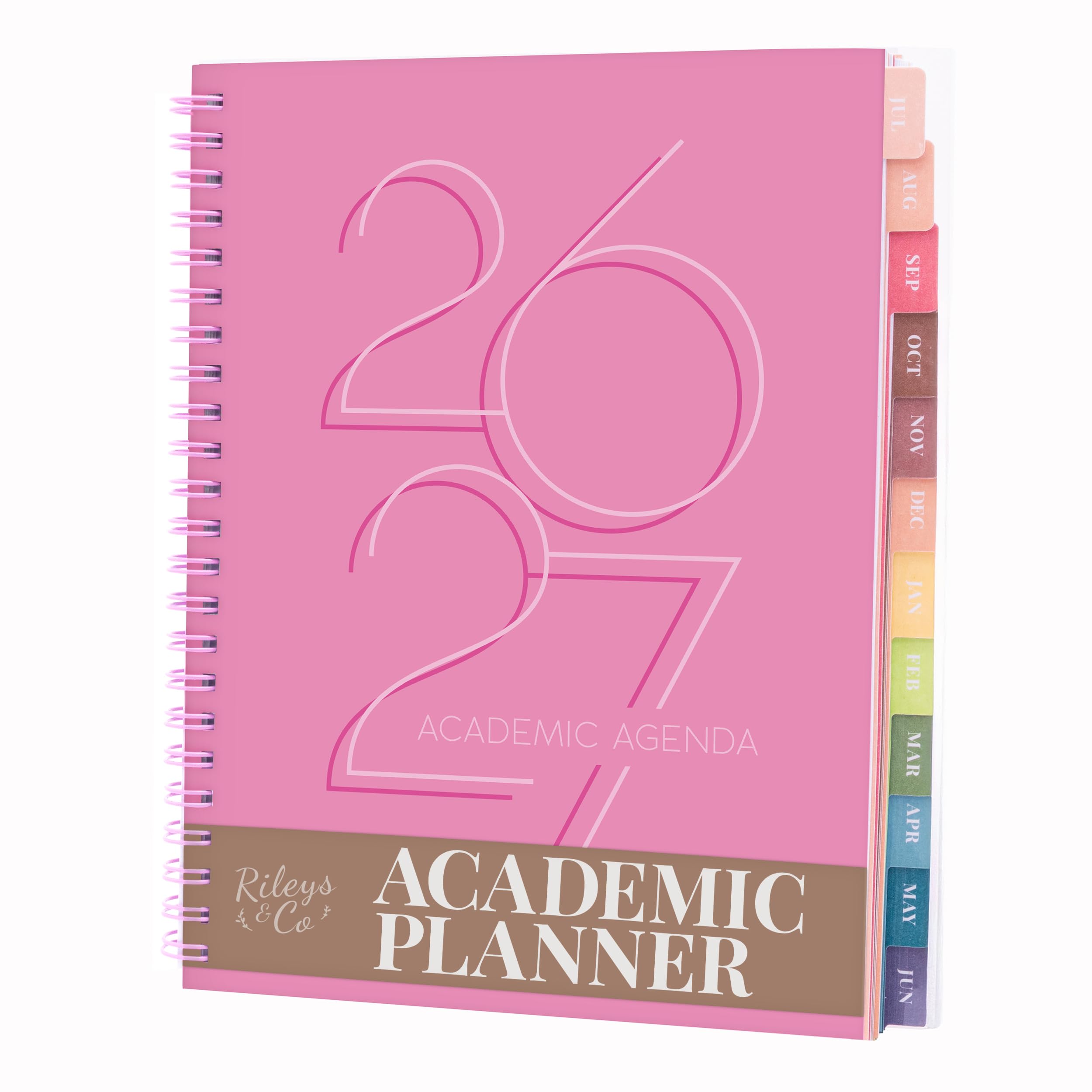 Rileys Academic Diary 2026-2027, Daily, Weekly & Monthly Planner, July 2026 - June 2027, Student Notes Pages, Twin-Wire Binding, Weekly Agenda for School & Work (20 x 15 cm, Pink, Deco)
