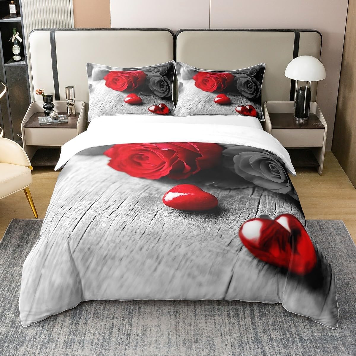 Housse de Couette Imprimée Rose Rouge : Ambiance Romantique pour Votre Chambre de Saint-Valentin