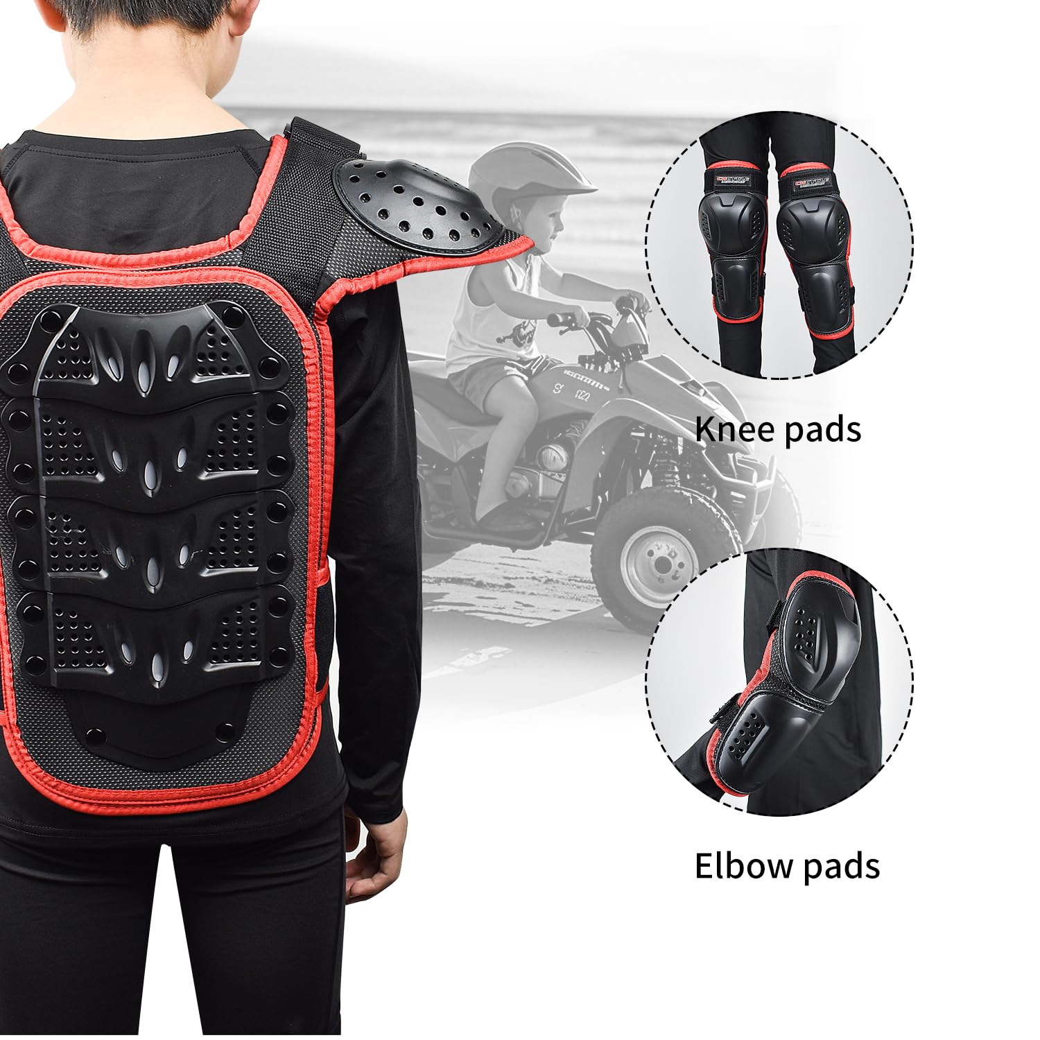 Tuta da motociclista per bambini, con protezione per gomiti, ginocchiere, parastinchi, protezione toracica e colonna vertebrale, attrezzatura da motocross, per sport all'aria aperta