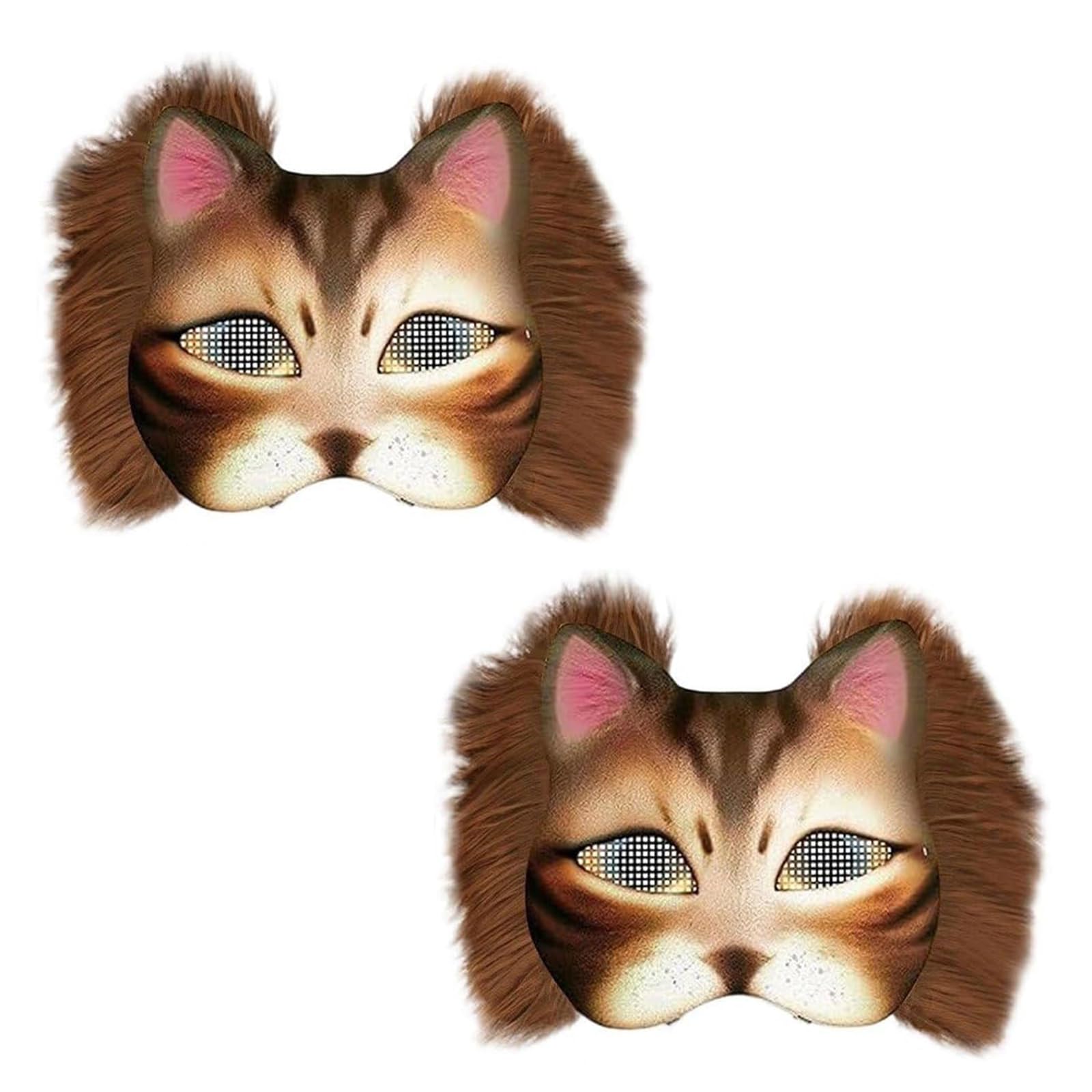 2set Therian Cat Mask Kit, Tiermaske mit realistischem Druck und Gummizug, Blank Foxcat Mask with Realistic and Eye Mesh,DIY Therian Maskmaking Kit,ideal für Tier Faschingskostüme zum Karneval (Brown)