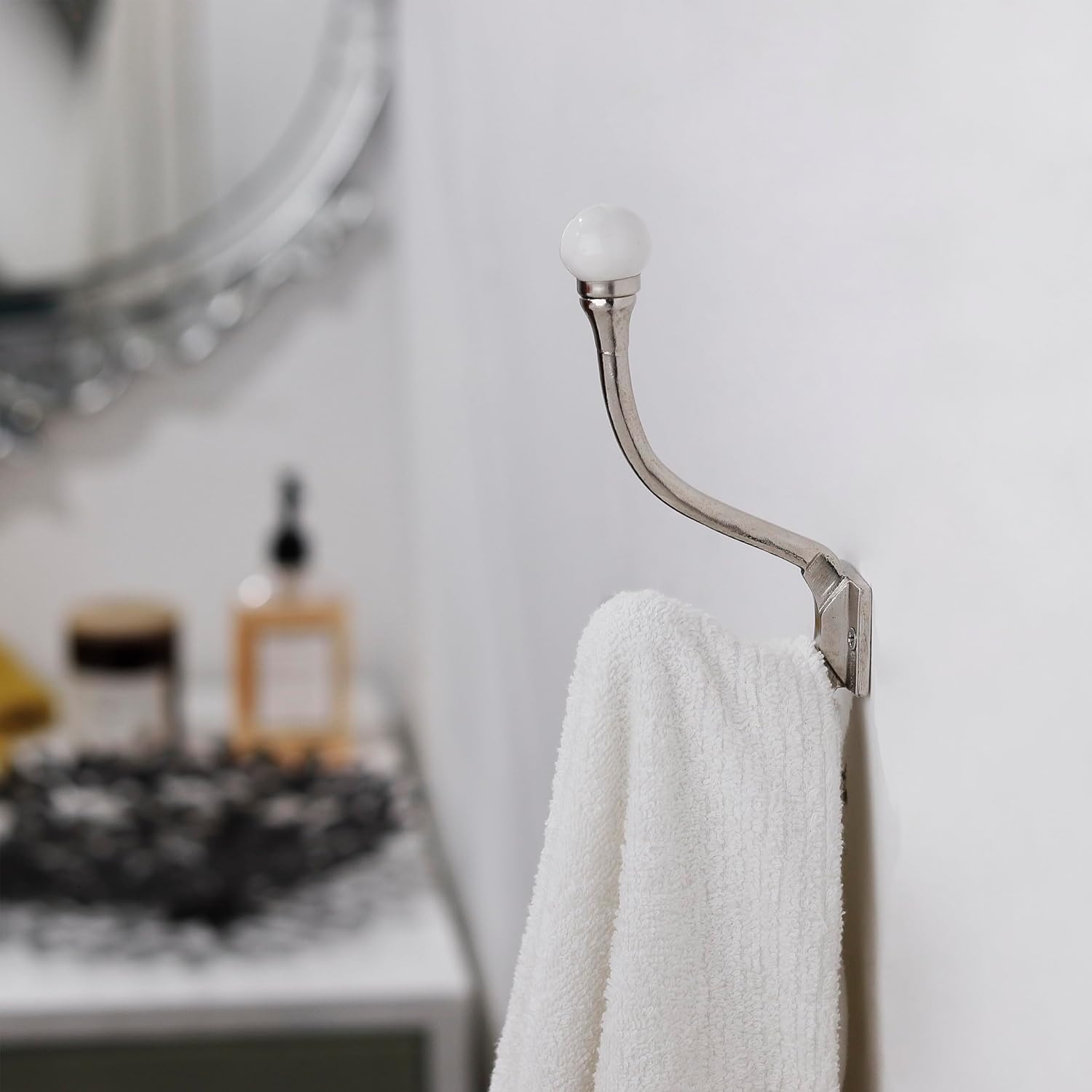 Indian Shelf 6 Pieces Exclusive Ceramic Heavy Duty Decorative Double Wall Hooks for Hanging Coats, Jackets, Leash, Hat, Towel, Backpack, Purse, Handbag for Entryway Décors :White