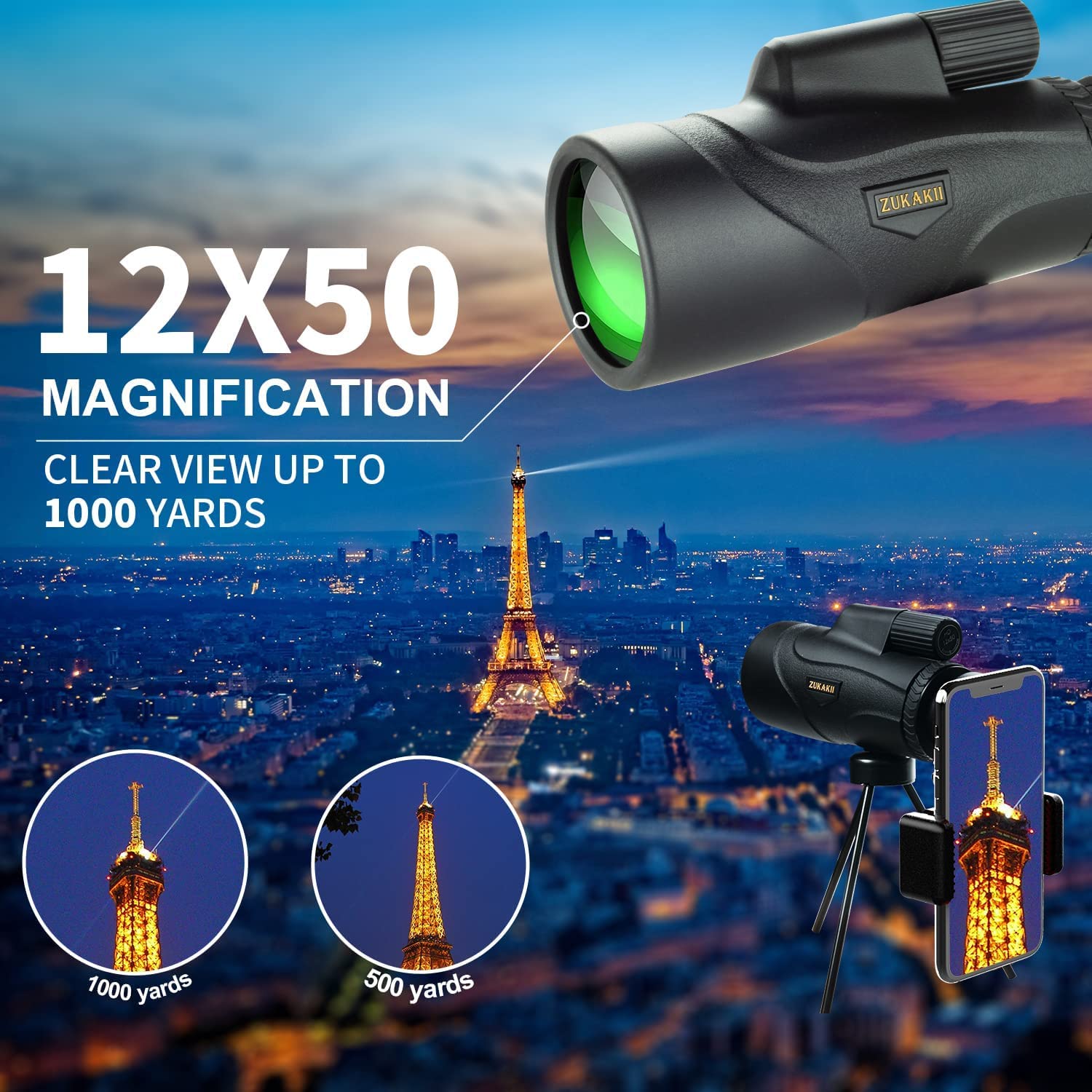Amazon.com : zukakii 12x50 Monocular Telescope, 2022 Mini