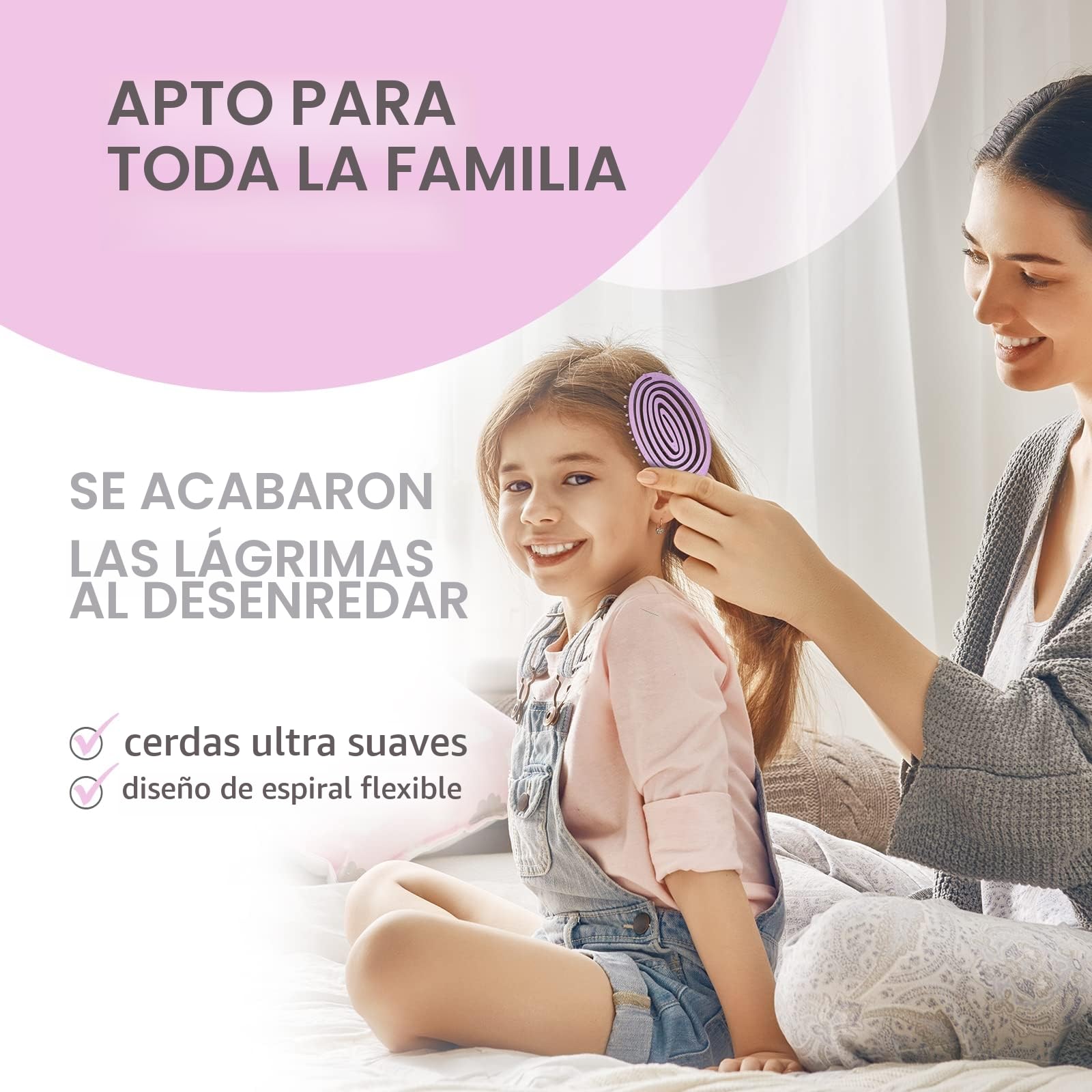 Cepillo Pelo Antitirones niña y adultos - Cepillo desenredante de fibra natural - exclusivas cerdas de flexión ultra suaves y con cuerpo - Se desliza con facilidad, 1 pieza - 1 pieza - Color Blush