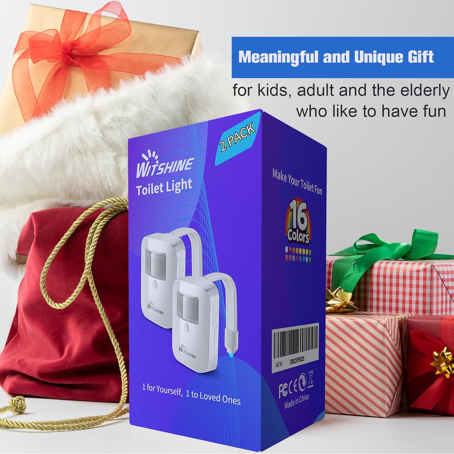 2 Pack Rechargeable Toilet Night Lights with 16-Color Motion Detection - Novelty Bathroom Bowl Light - Cool Funny Birthday Gag Stocking Stuffer Gadget Gifts for Adult Kids Men Father Dad Boys Toddlers