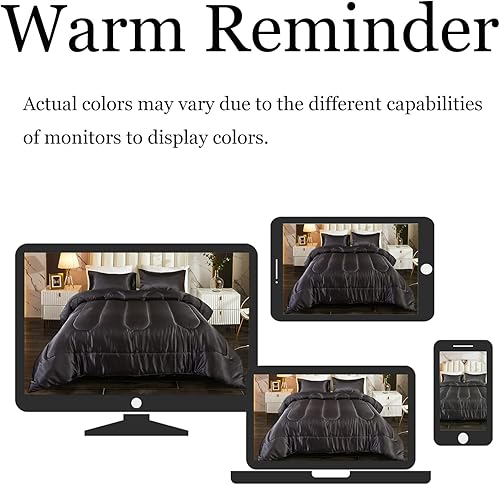Miniatura 7 de Juego de edredón de satén negro, edredón sedoso de plumón alternativo, relleno de poliéster suave, relleno de poliéster suave, edredón de lujo como