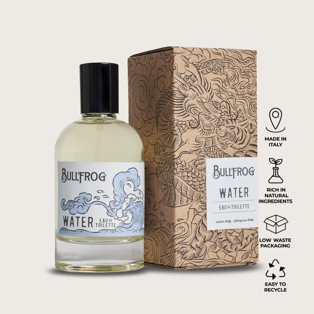 Bullfrog Eau de Toilette Elements: Water 100ml - Profumo da Uomo - Note di Zenzero, Pepe Verde, Cardamono, Salvia, Basilico Nero, Patchouli, Legno di Sequoia e Ambra - Made in Italy