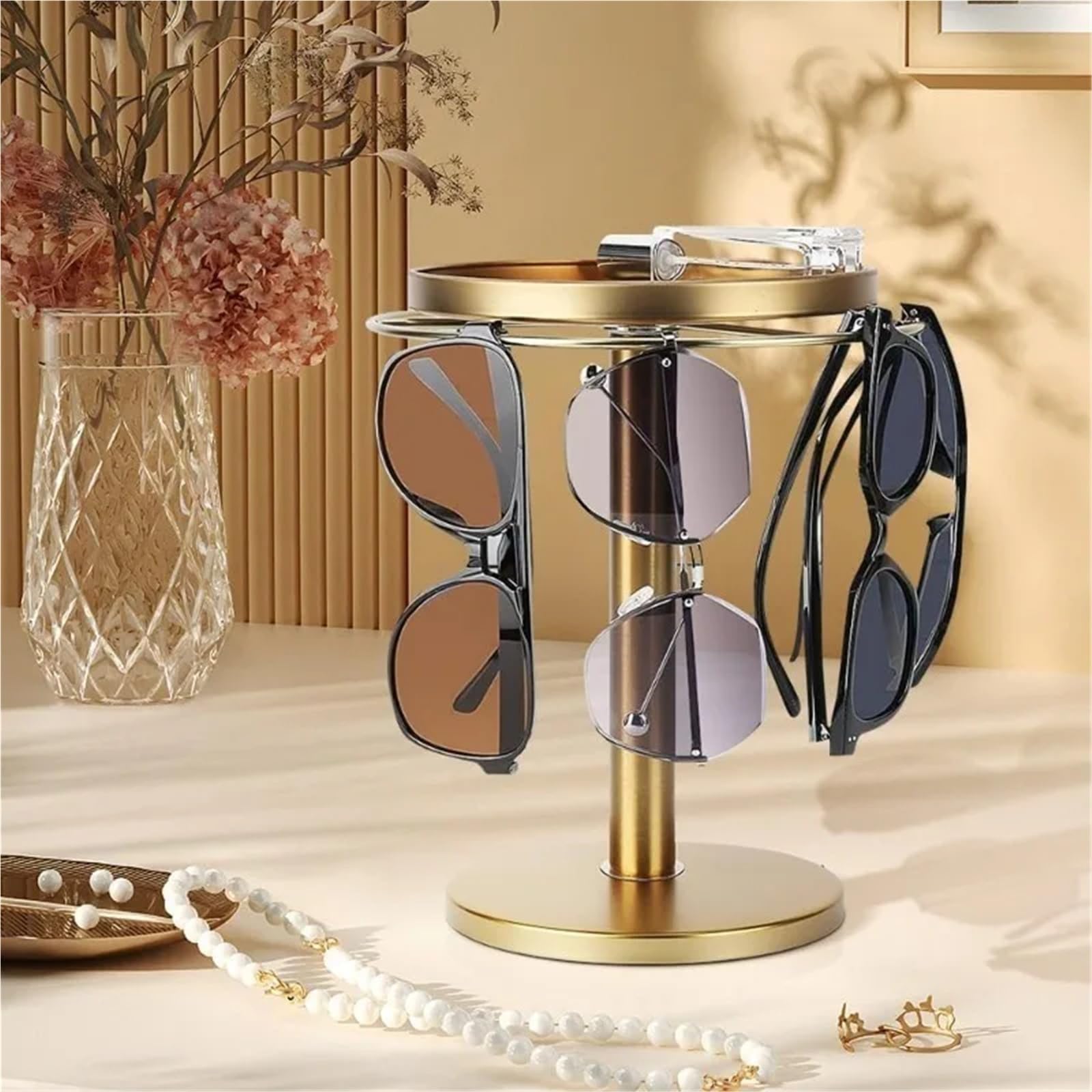 Sonnenbrillen-Organizer-Ständer, Metall-Brillenständer for 12 Paar Brillen-Display-Aufbewahrungshalter für Kommode, Schreibtisch, Arbeitsplatte(A-gold)