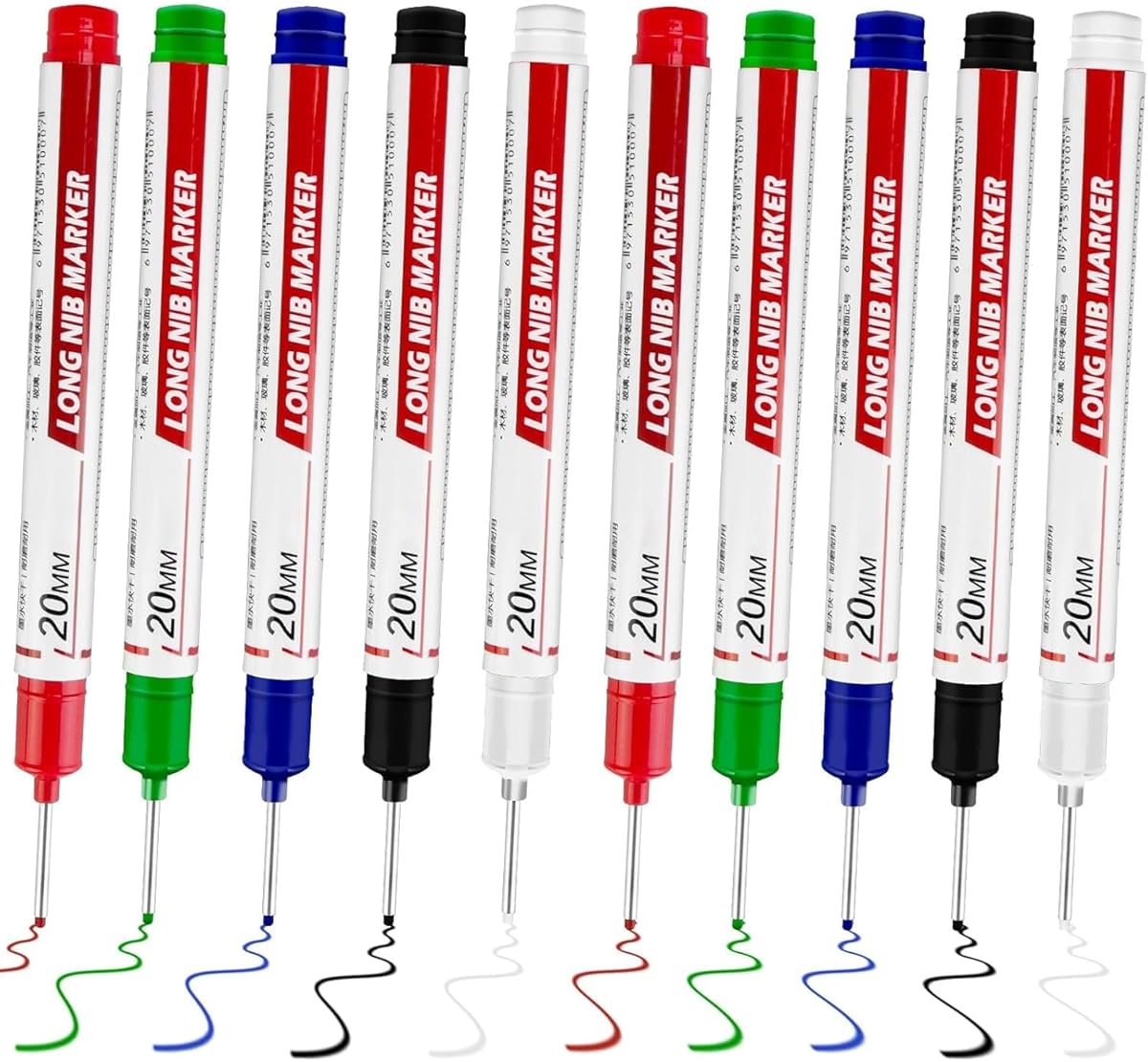 10 Pcs Long Head Deep Hole Marker, 2025 New 20mm Long Nib Marker Pens Permanent Markers, Quick Dry Waterproof Fine Tip Marker Pens, Carpenter Marker Pen for Office Supplies, Art Projects, Woodworking