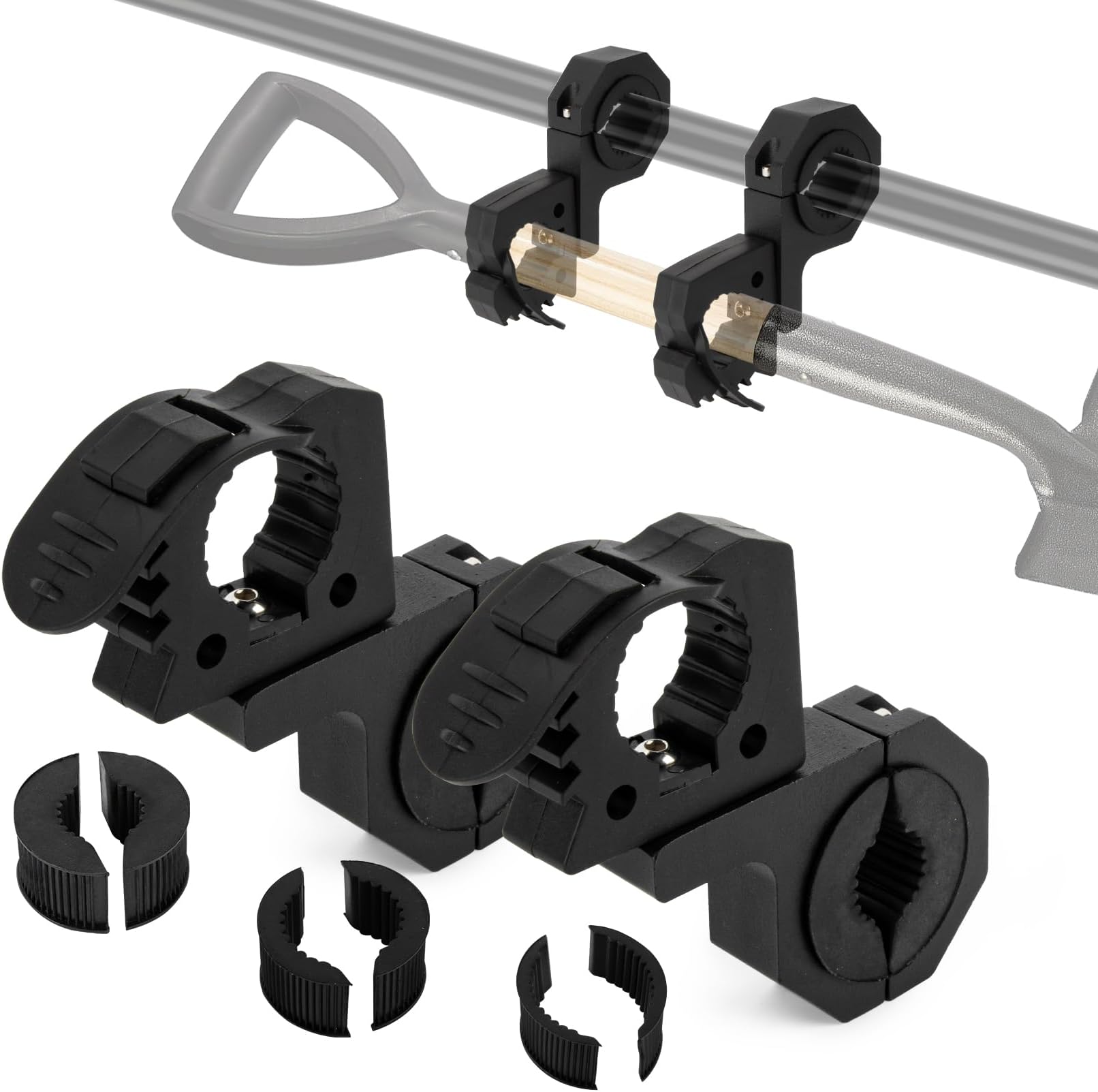 Quick-Release Rubber Clamps Mount Shovel Axe Holder Mount for 1-1/7'' to 1-3/7'' Diameter Tools with Roll Bar Clamp Mounts Bar Mounting Bracket for 1" 1.5" 1.75" Bull Bars Roof Racks Roll Cages