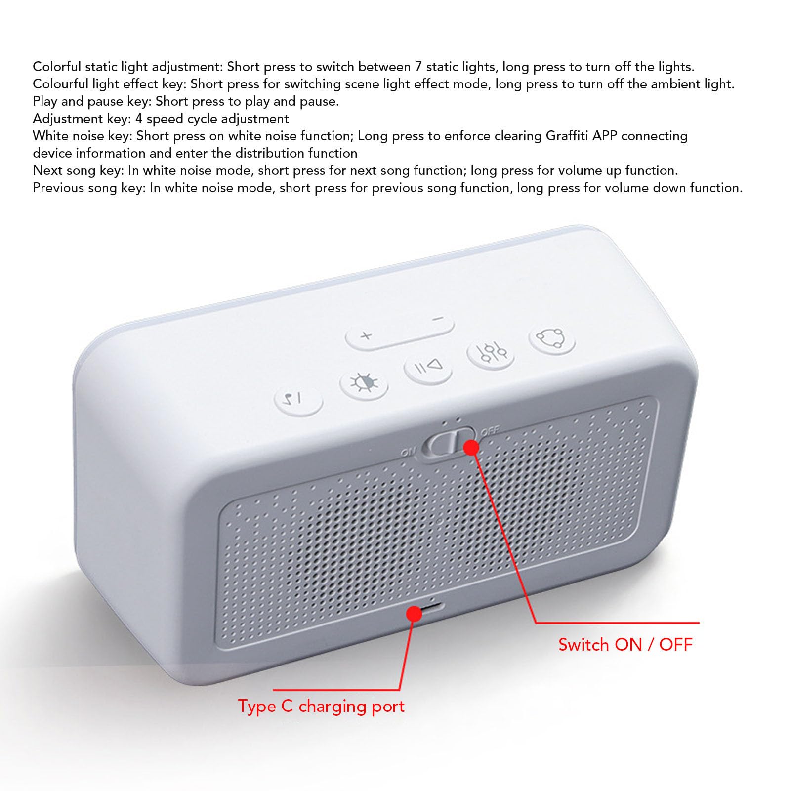 Orologio per Dormire con Rumore Bianco, Luce Notturna RGB, Dispositivo Musicale Portatile per Viaggi, Uso Quotidiano, Batteria da 4000 MAh