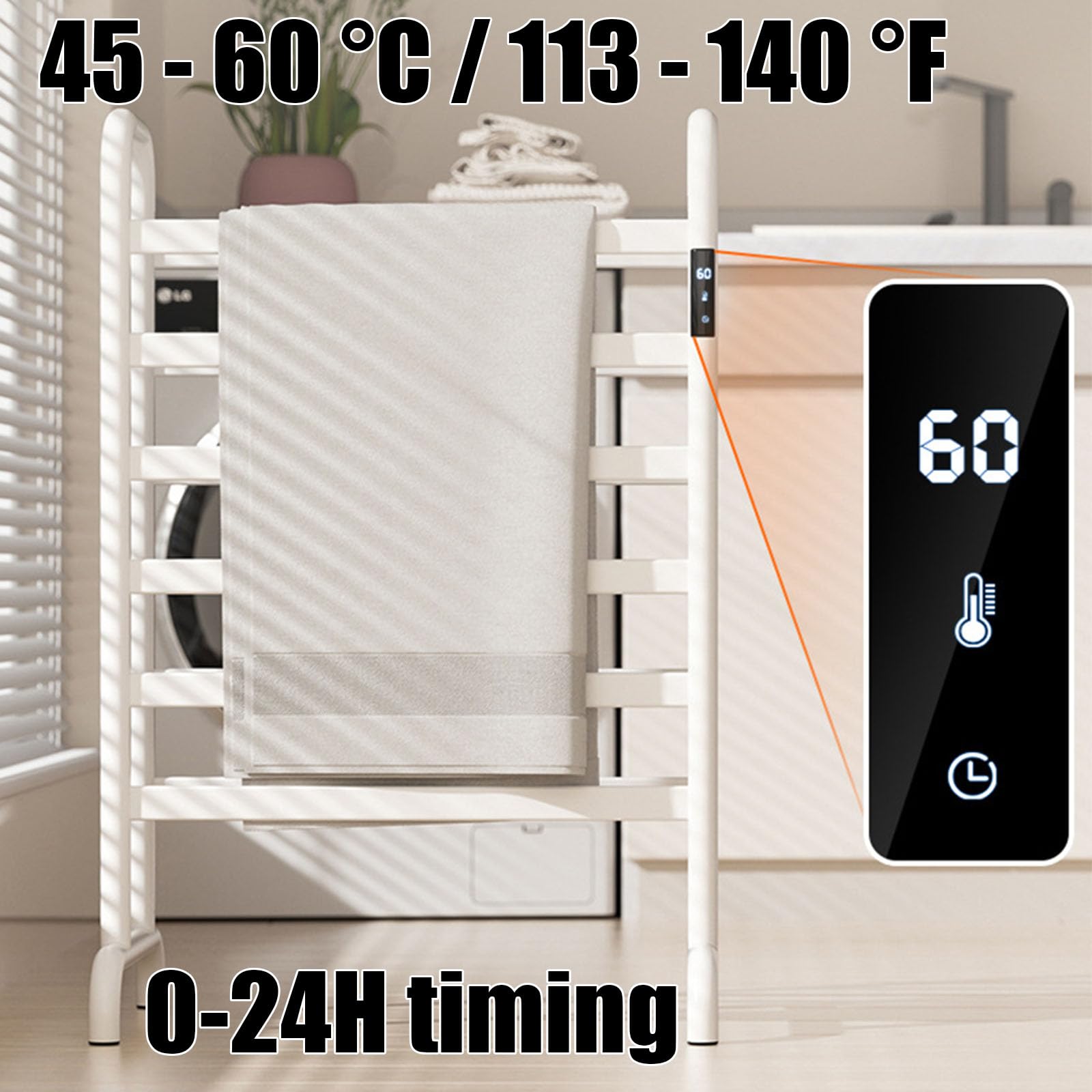 Scaldasalviette Elettrico a Riscaldamento rapido, Bianco, con Spina, per la casa, Indipendente, con Timer.