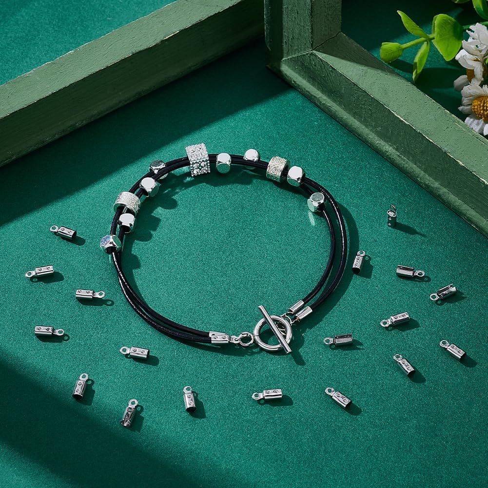UNICRAFTALE 300Pcs 304 Stainless Steel Folding Crimp Ends Fold Over Cord Ends Terminators Clamp End Tips Leather Ribbon Ending Clasp Tips Metal Jewelry Connector for Bracelets - Image 2