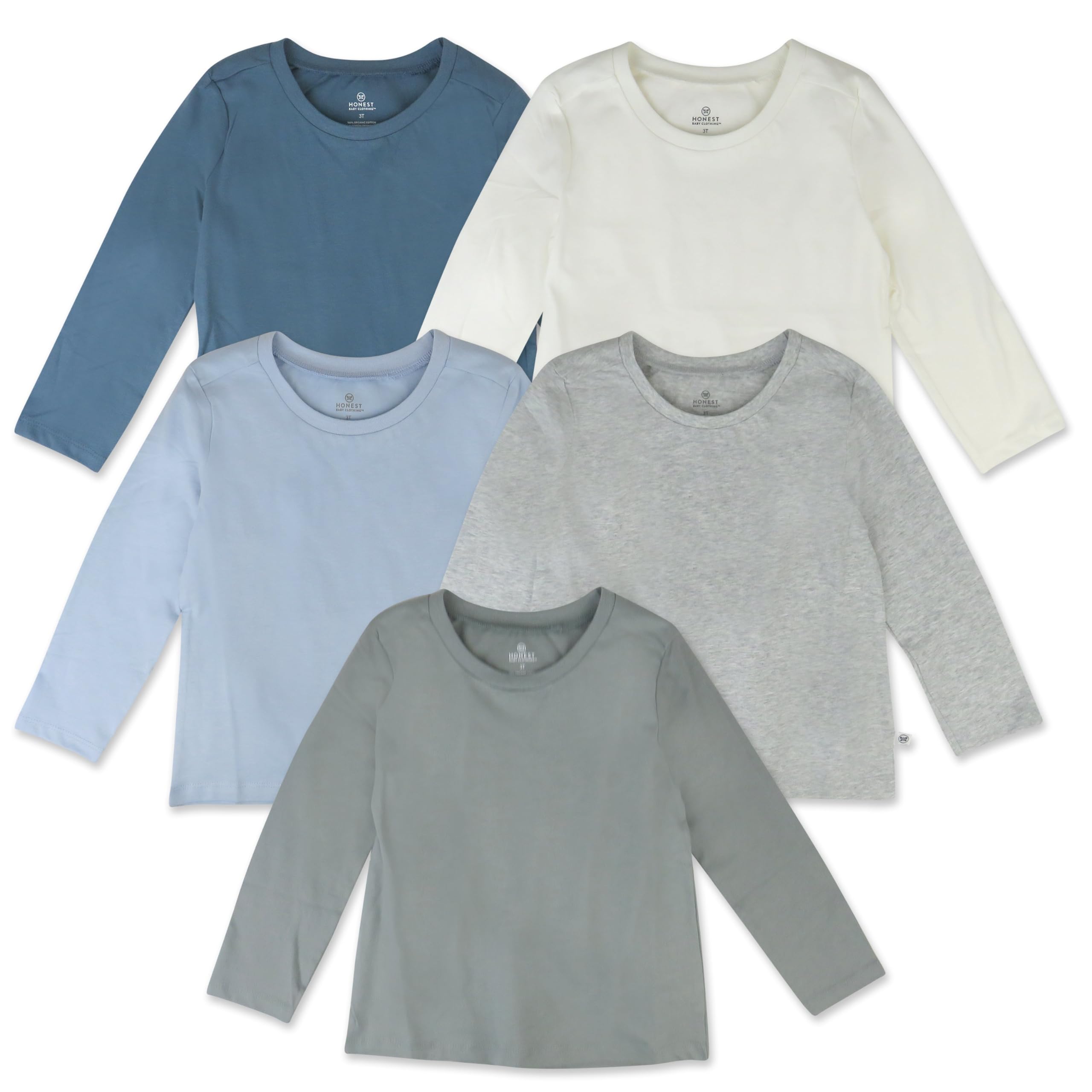 HonestBaby Multipack Long Sleeve T-Shirts tee 100% Organic Cotton Infant Baby, Toddler, Little Kids Boys, Girls, Unisex Camiseta Unisex bebé (Pack de 5)