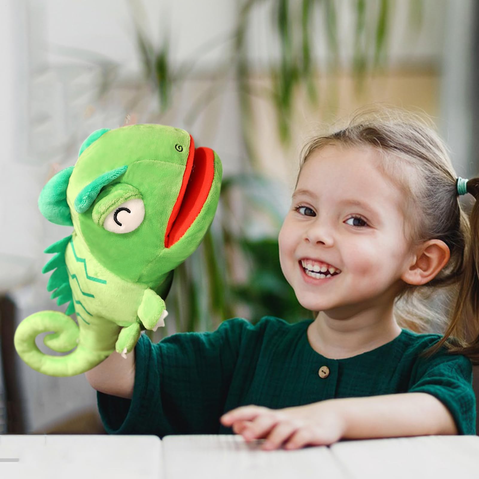 Peluche Caméléon avec Bouche Mobile | Marionnettes d'animaux Mignons en Peluche Caméléon | Peluches De Lézard en Peluches, Animal EnPeluche Reptile Multifonctionnel