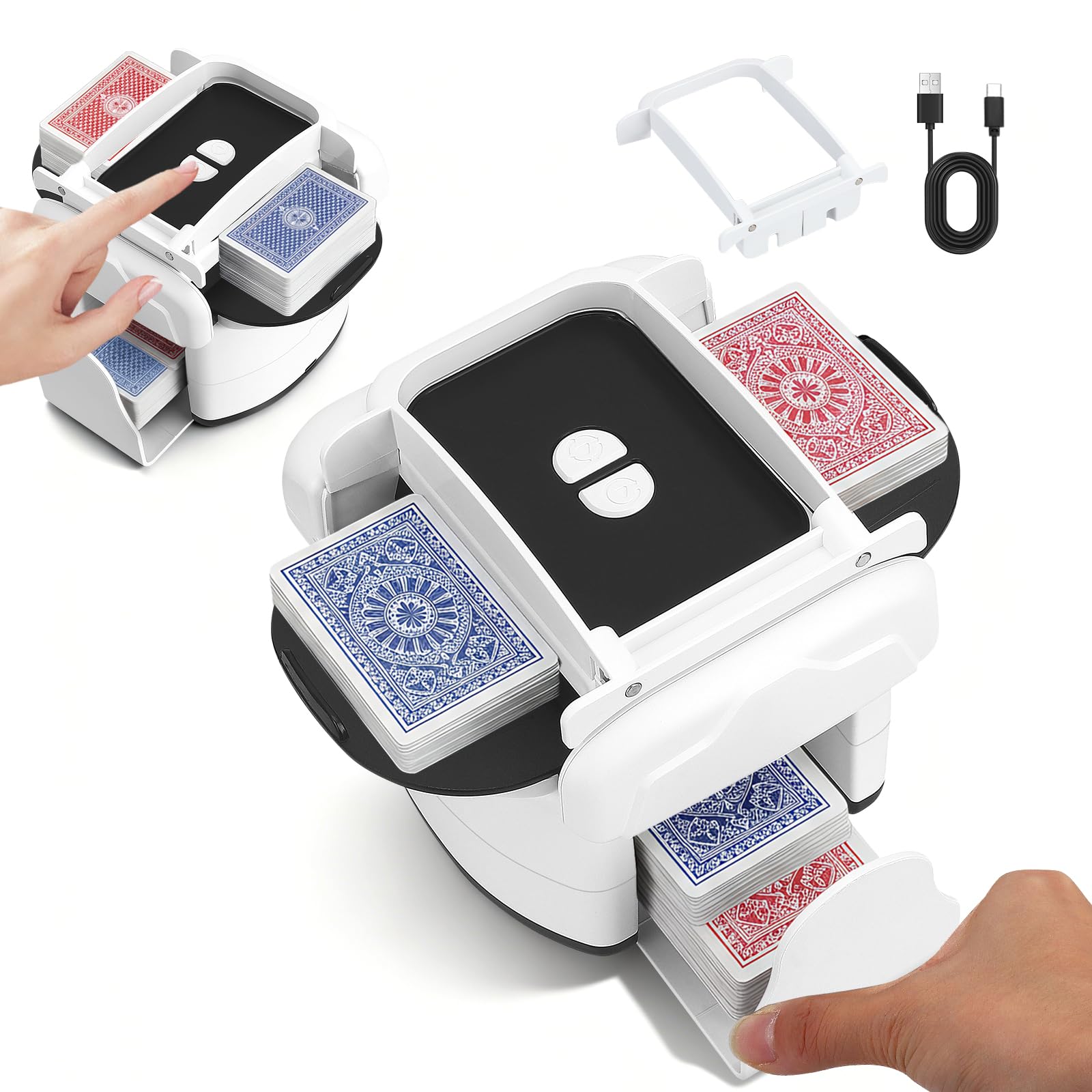 Trsaow Automatic Card Shuffler for 1-4 Decks, Rechargeable Battery, 2 Shuffle Modes, 100,000 shuffles per charge, Portable Card Shuffler Machine Compatible with Poker, Bridge, UNO & Phase 10 Cards